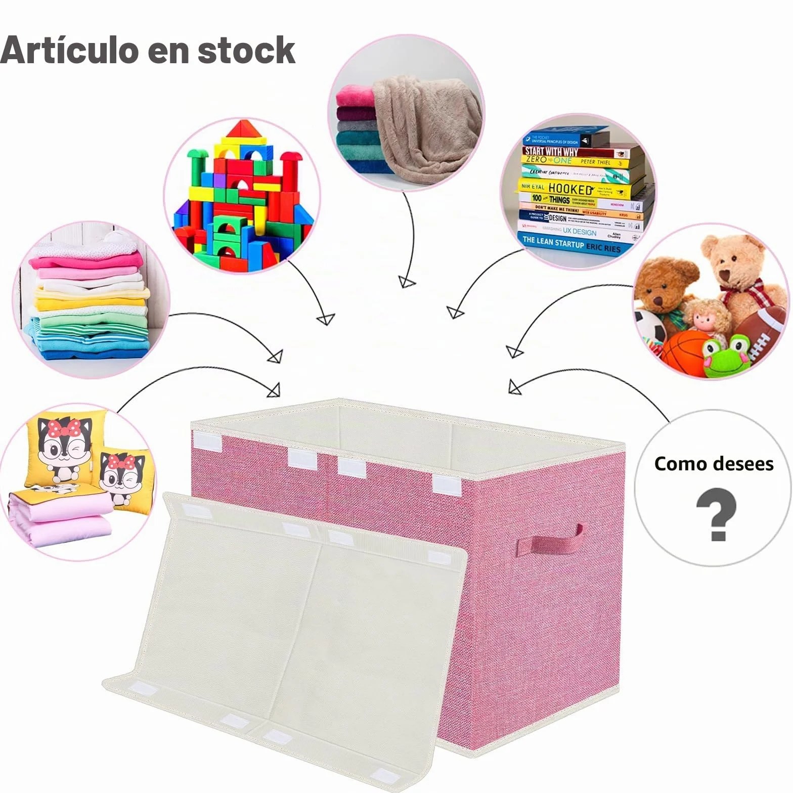 Caja de Almacenaje Juguetes 73L Plegable con Tapa y Asa Organizador Infantil Rosa