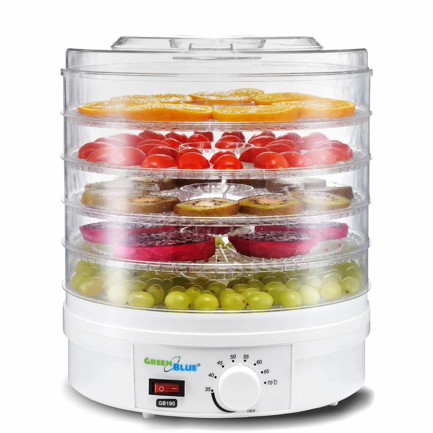 Green Blue GB190 Deshidratador de Alimentos 250W 5 Bandejas 35-70°C sin BPA
