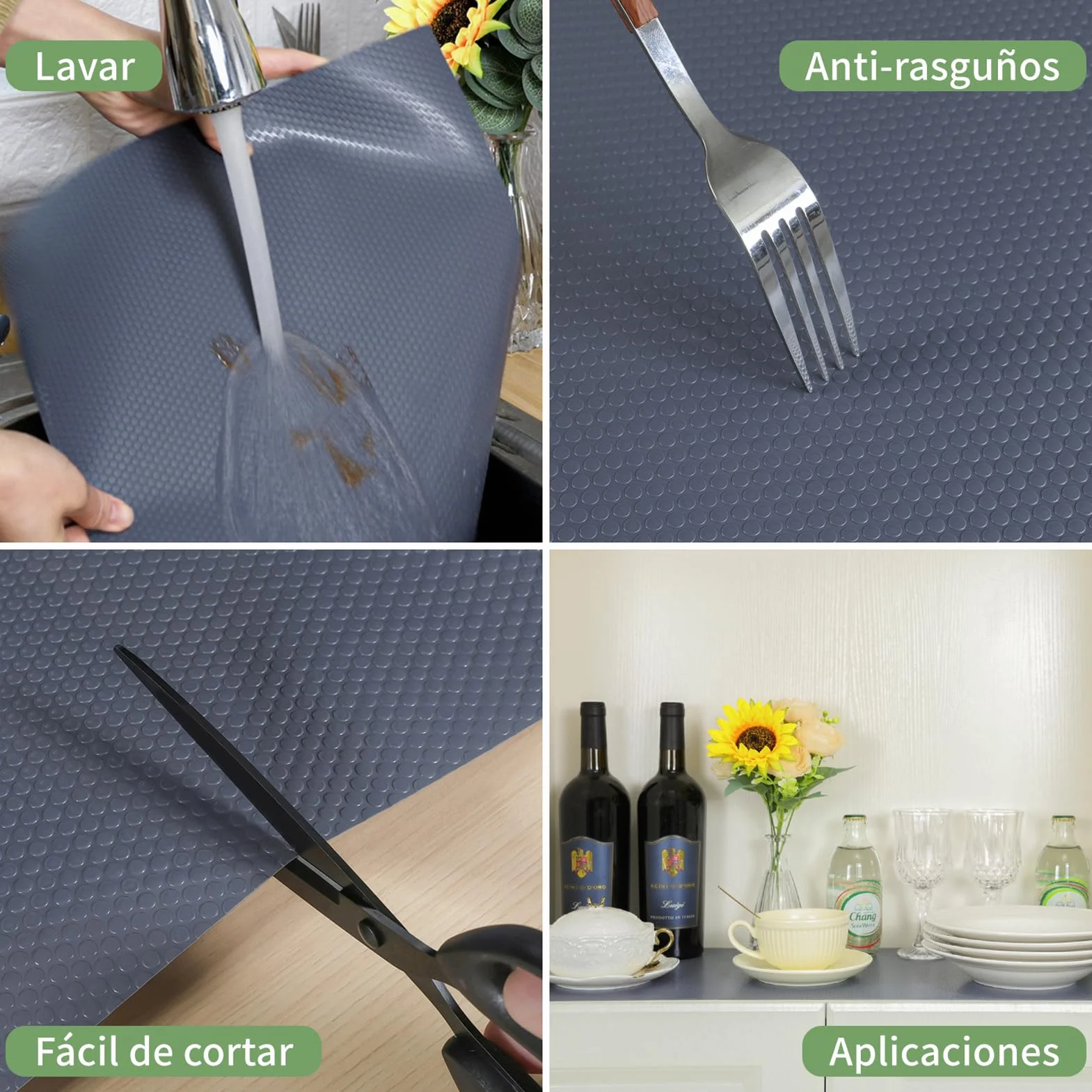 Alfombrilla para cajón 35x600cm Protector cajones Cocina EVA Plastico Protector para Muebles (35cmx6m,Gris Oscuro)