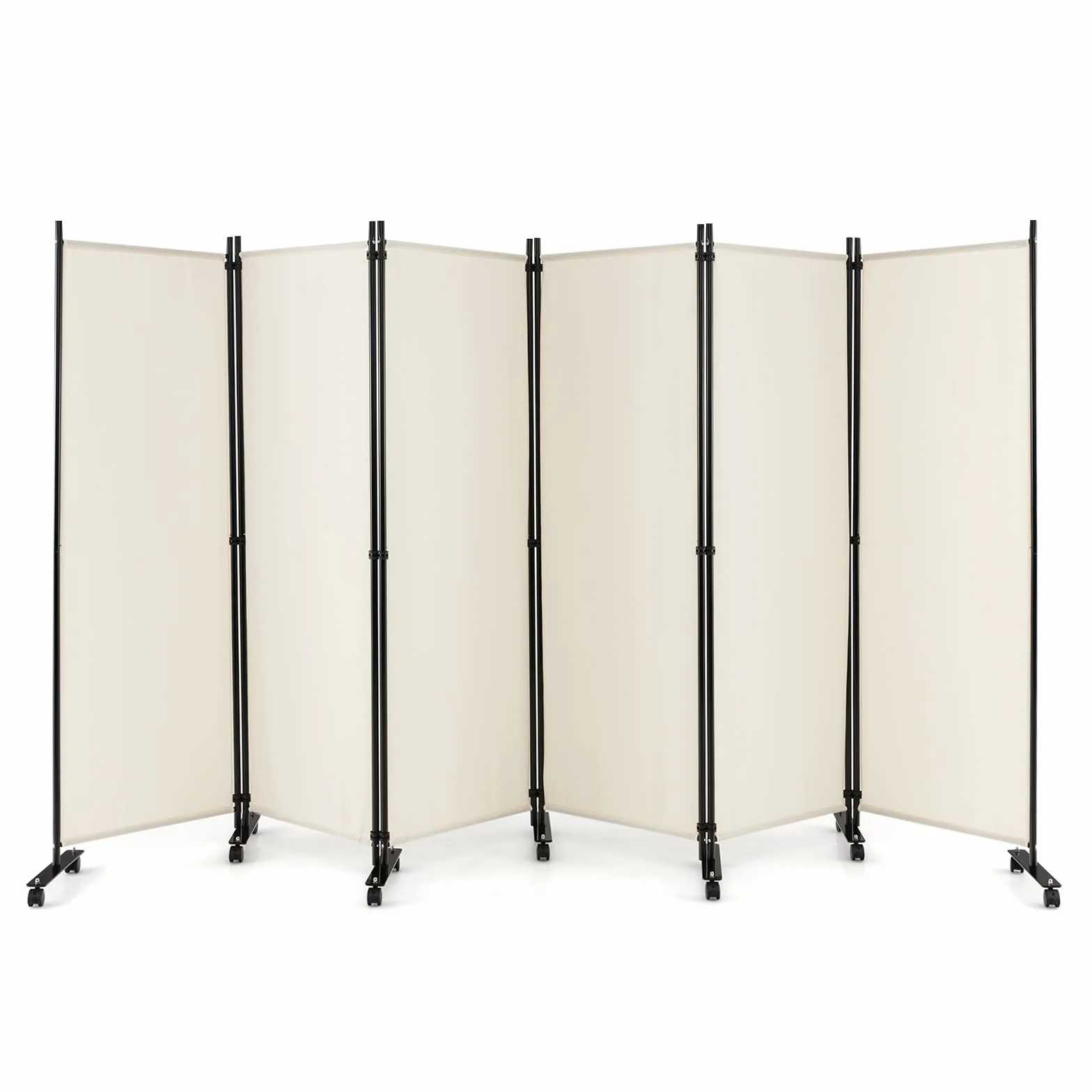 GIANTEX Biombo Plegable con Ruedas, Separador de Privacidad 6 Paneles, 334,5 x 172 cm, Divisor de Habitación de Tela con Patas Anchas, Protección Privada (Beige)