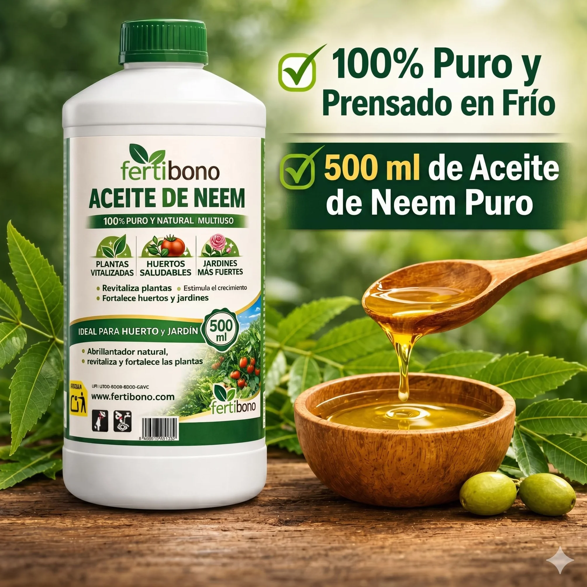 FERTIBONO Aceite de Neem 100% Puro 500 ml Prensado en Frío