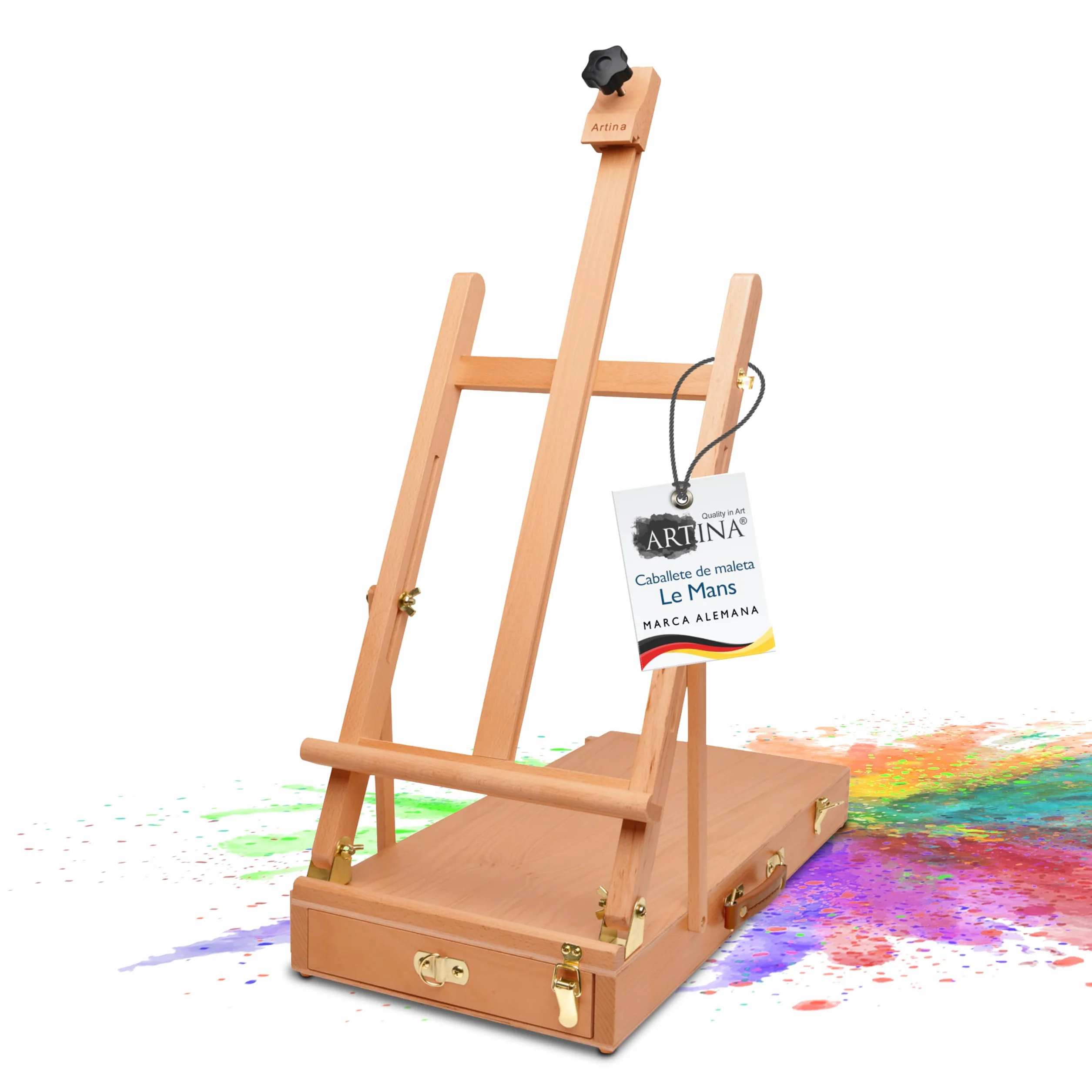 Artina Caballete maletín de madera de haya para bastidores haza tablero | Hasta 56cm de dibujo con caja ángulo de inclinación modificable kit de pinturas mesa ajustable Le Mans