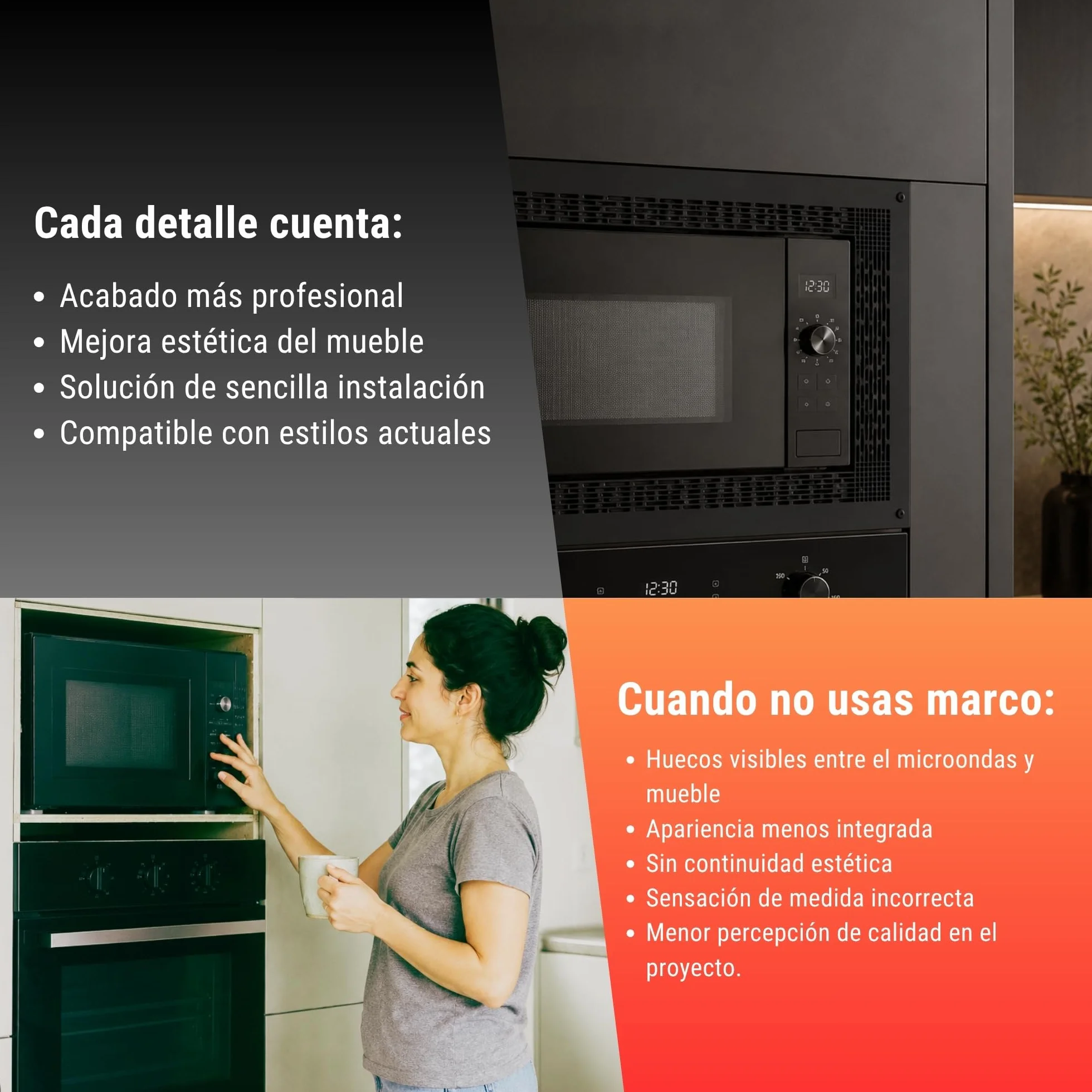Embellecedor Microondas 60x40cm Marco Tapa Negro Incluye Tornillos