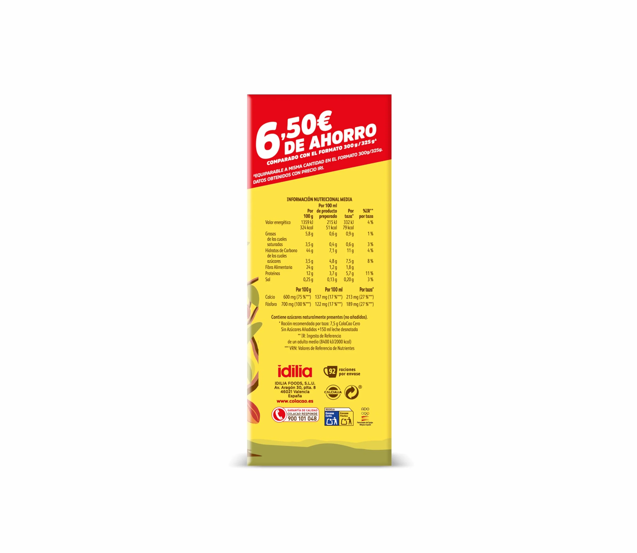 ColaCao Cero Cacao Soluble sin Azúcares Añadidos 1,3 kg 92 Raciones