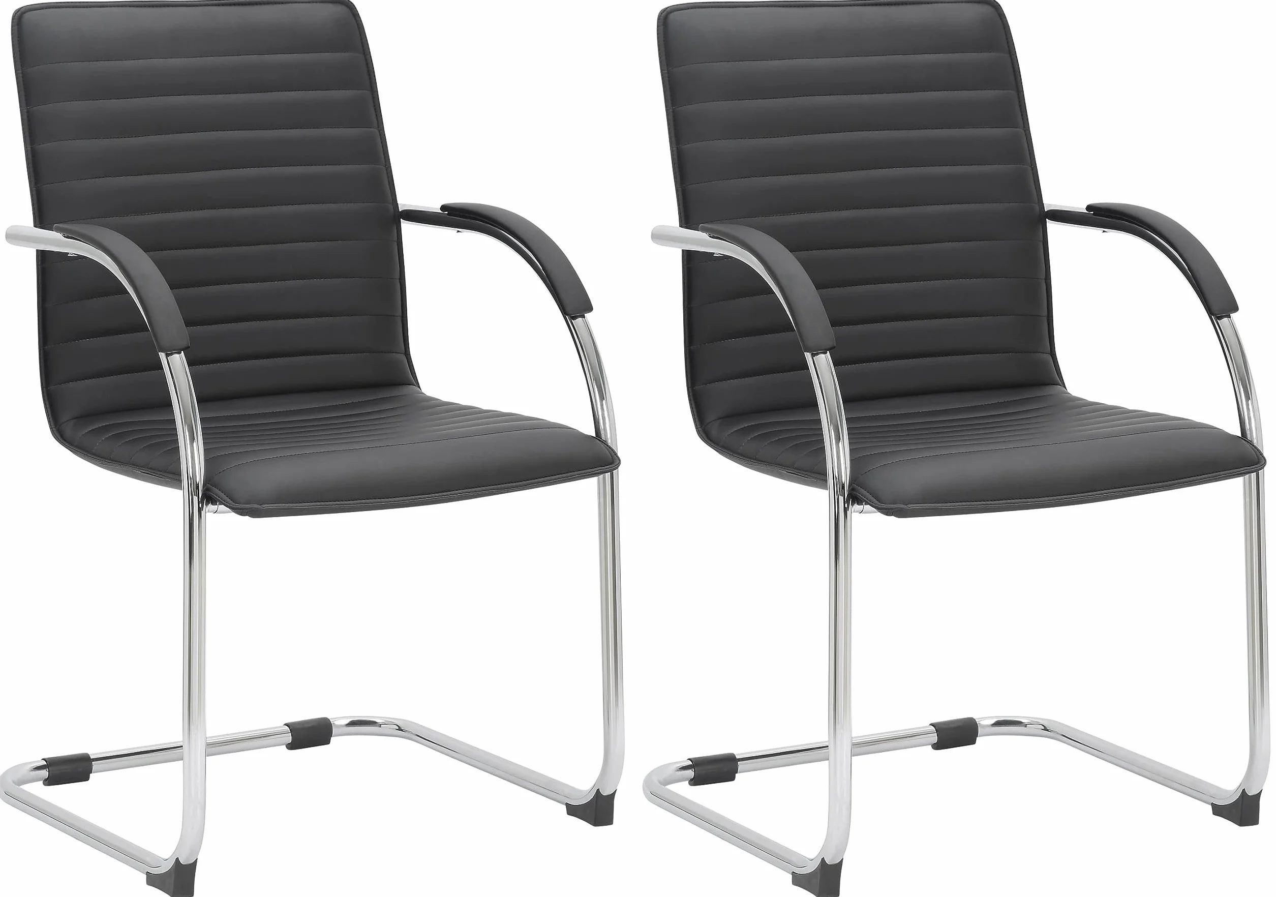 CLP Lote de 2 sillas de Visita Tira Polipiel I Silla basculante con Asiento tapizado, Color:Negro