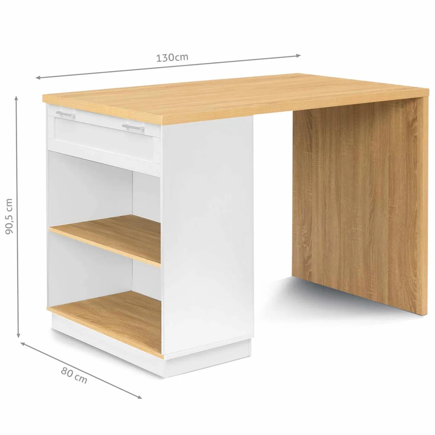 IDMarket - Isla Central Mesa Alta 4 Personas VITO 130 cm Blanco y Encimera de Madera
