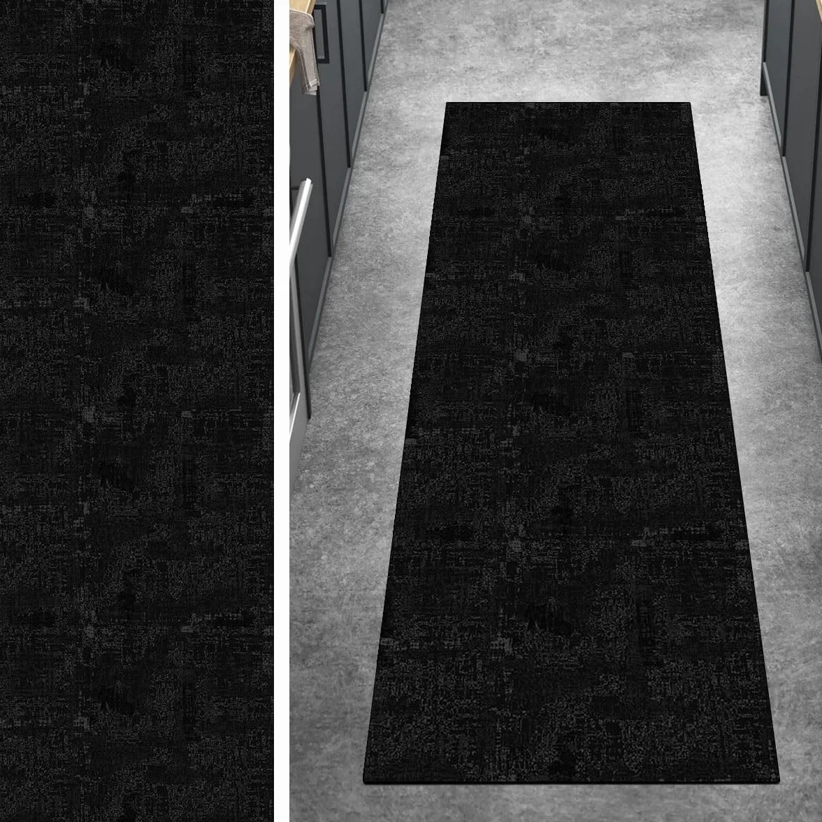 Alfombras de Pasillo Antideslizantes, 110x200CM Negro Alfombra de Pasillo de Cocina y Pasillo Lavable Abstracta Antideslizante Alfombra Larga de Pasillo para Pasillo Dormitorio Entrada