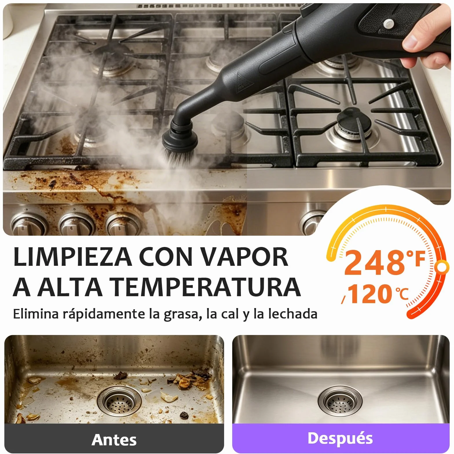 Limpiador de Vapor Portátil 120°C 20 Accesorios para Suelos Sofás Ventanas Cocina