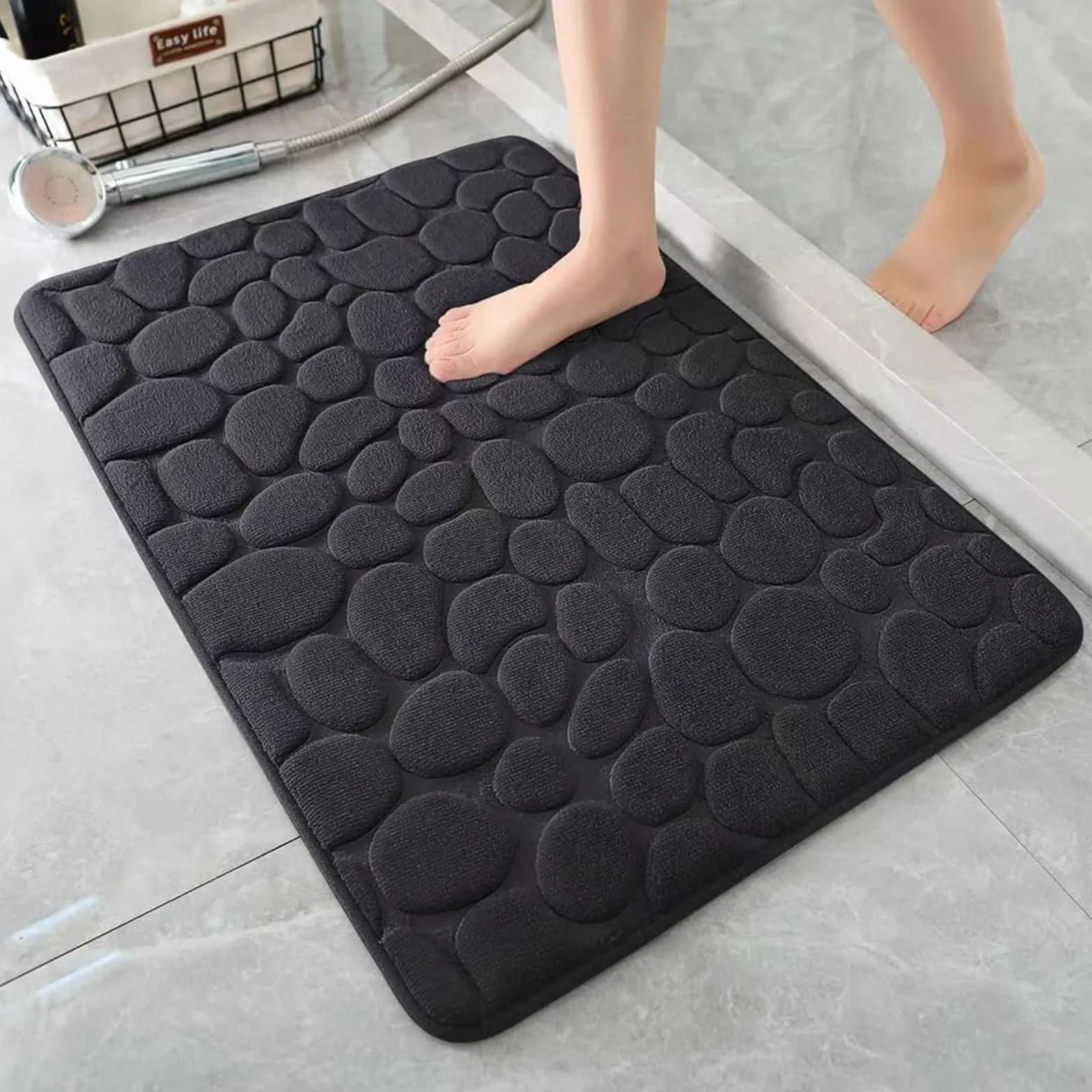 Alfombrillas de baño Antideslizantes, Alfombrilla de Ducha Curva, alfombras de baño Suaves de Lujo, Alfombrilla de baño de Terciopelo súper acogedora con Espuma viscoelástica,Negro,50x80cm