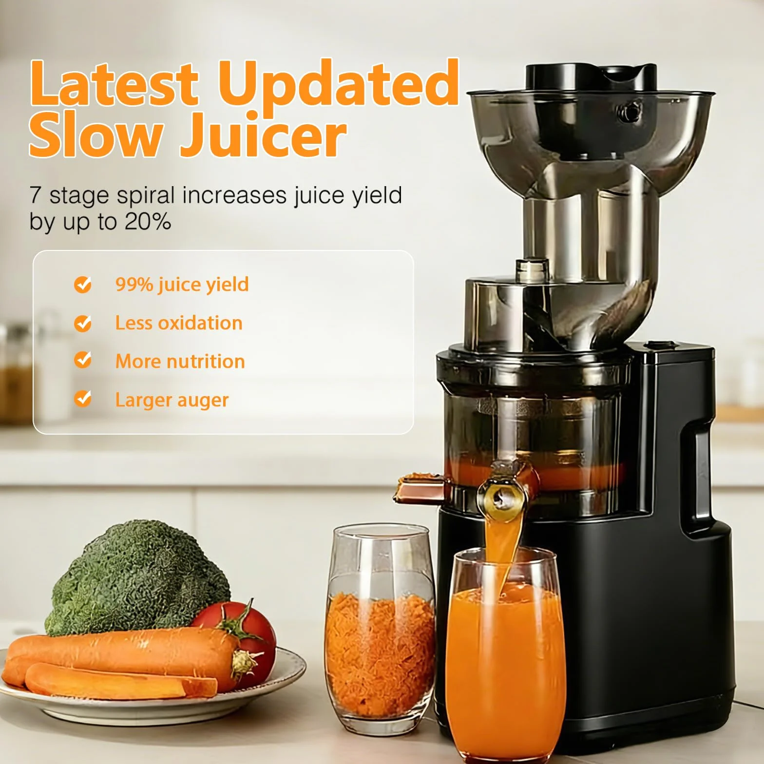 Extractor de Zumos y Verduras, 500W Licuadora Prensado en Frio para Verduras Frutas Enteras, Slow Juicer con Apertura Extractor de 170mm, Fácil Montaje y Limpieza, Sin BPA, Alto Rendimiento de Zumo