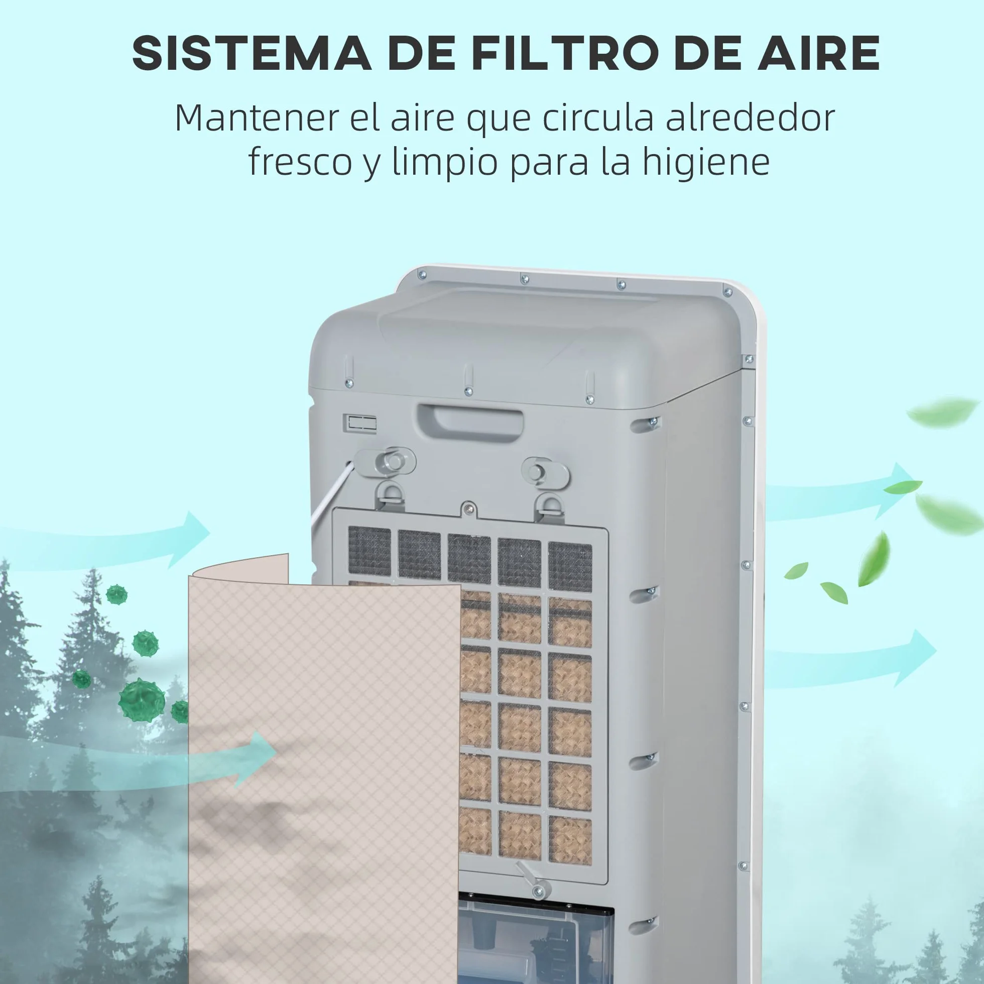 HOMCOM Climatizador Evaporativo Bajo Consumo 4 en 1 Depósito 12L Humidificador Climatizador Iones Negativos Control Remoto 3 Modos 3 Velocidades Temporizador 12 h Pantalla LED Táctil 38x35x81cm Blanco