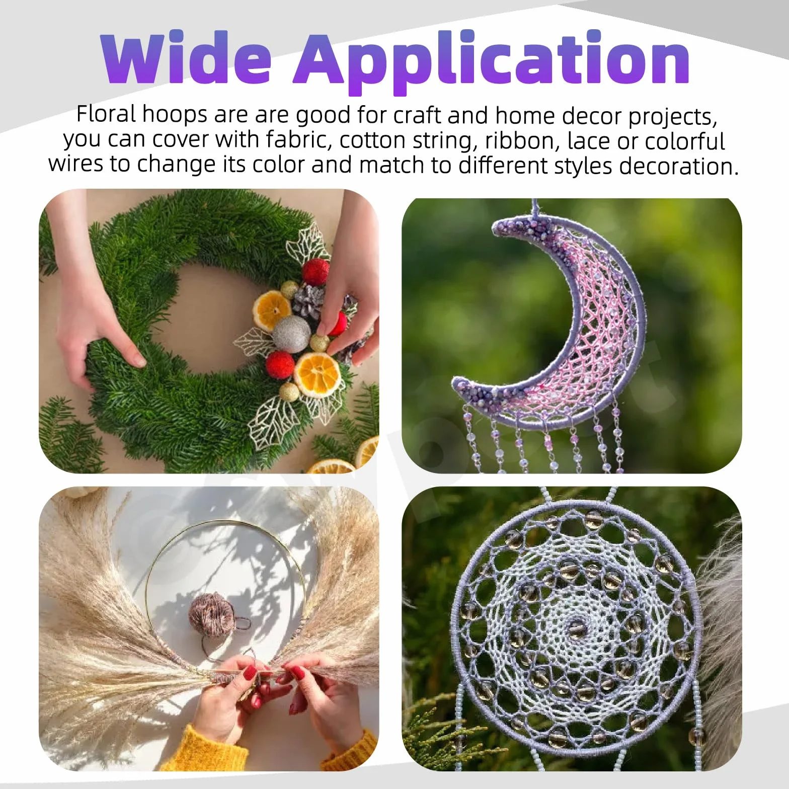Swpeet 12pcs 6 Estilos Luna / Estrella / Corazón / Redondo / Triángulo / Cuadrado 4 "Kit de anillos del cazador de sueños, anillo de aros de macrame, aro floral de metal para la decoración de la pared
