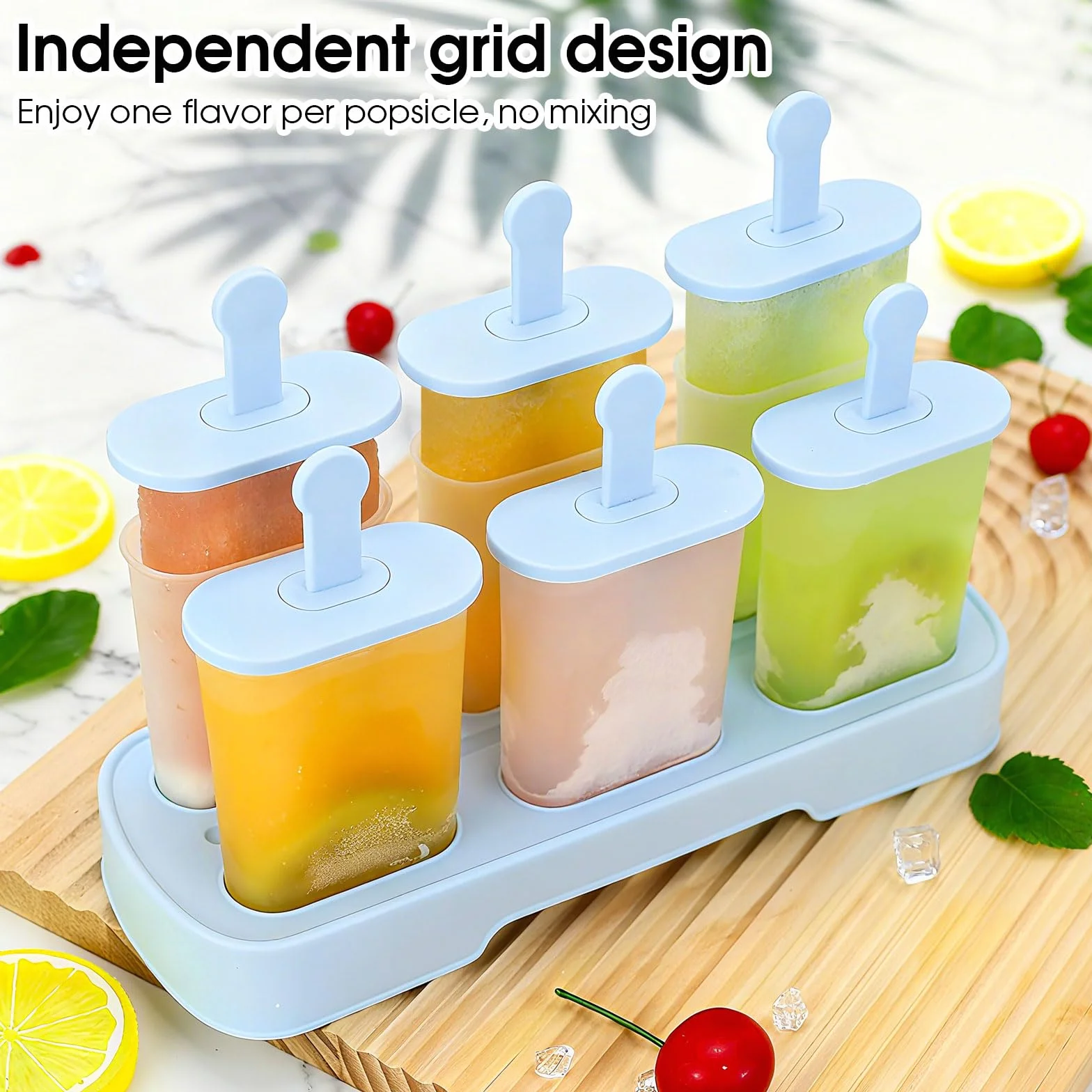 Moldes Helados Silicona 6 Cavidades Sin BPA Grado Alimenticio Reutilizables Aptos Lavavajillas (Azul)