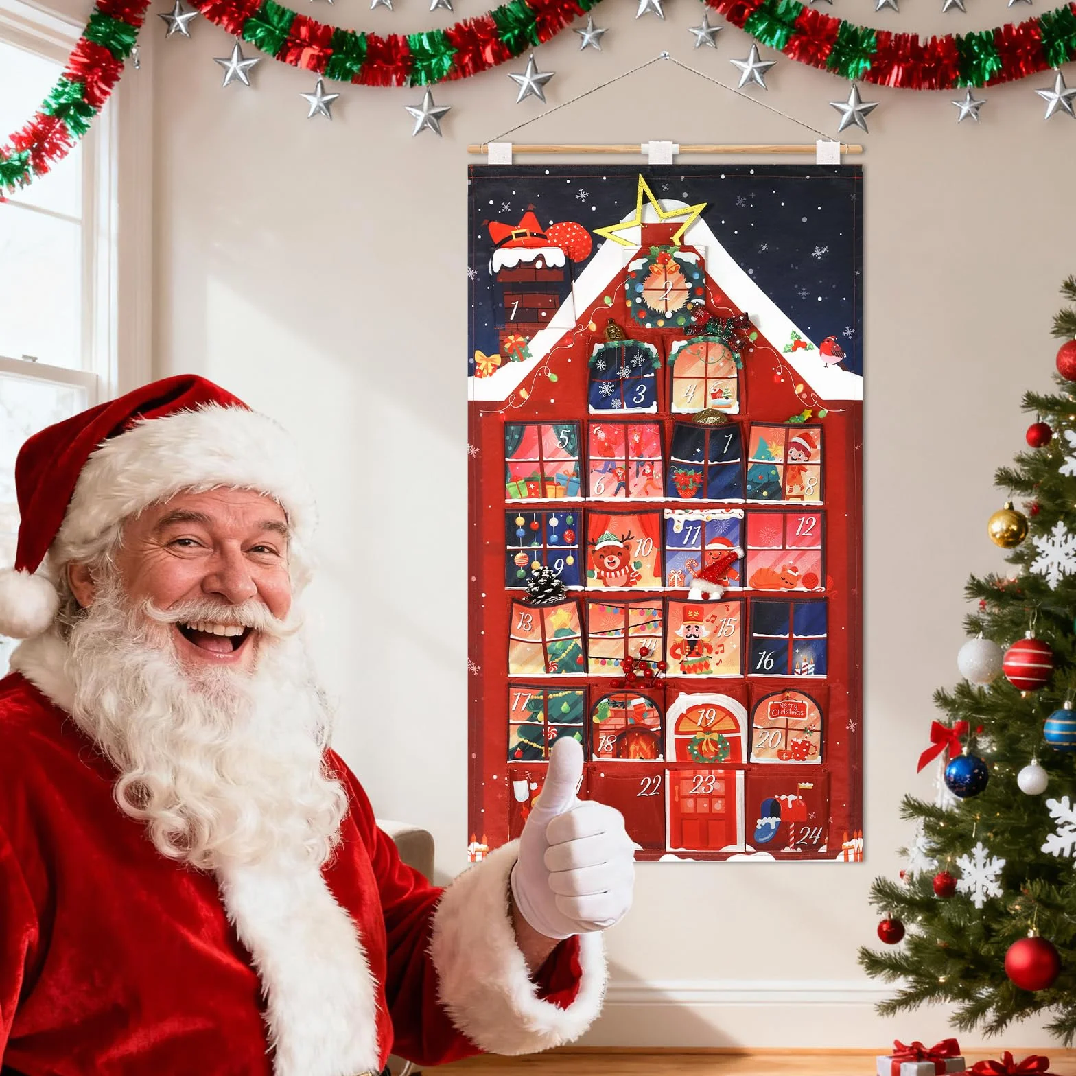 DPKOW Original Casa Calendario Adviento para Rellenar Vacio Tela Navidad DIY