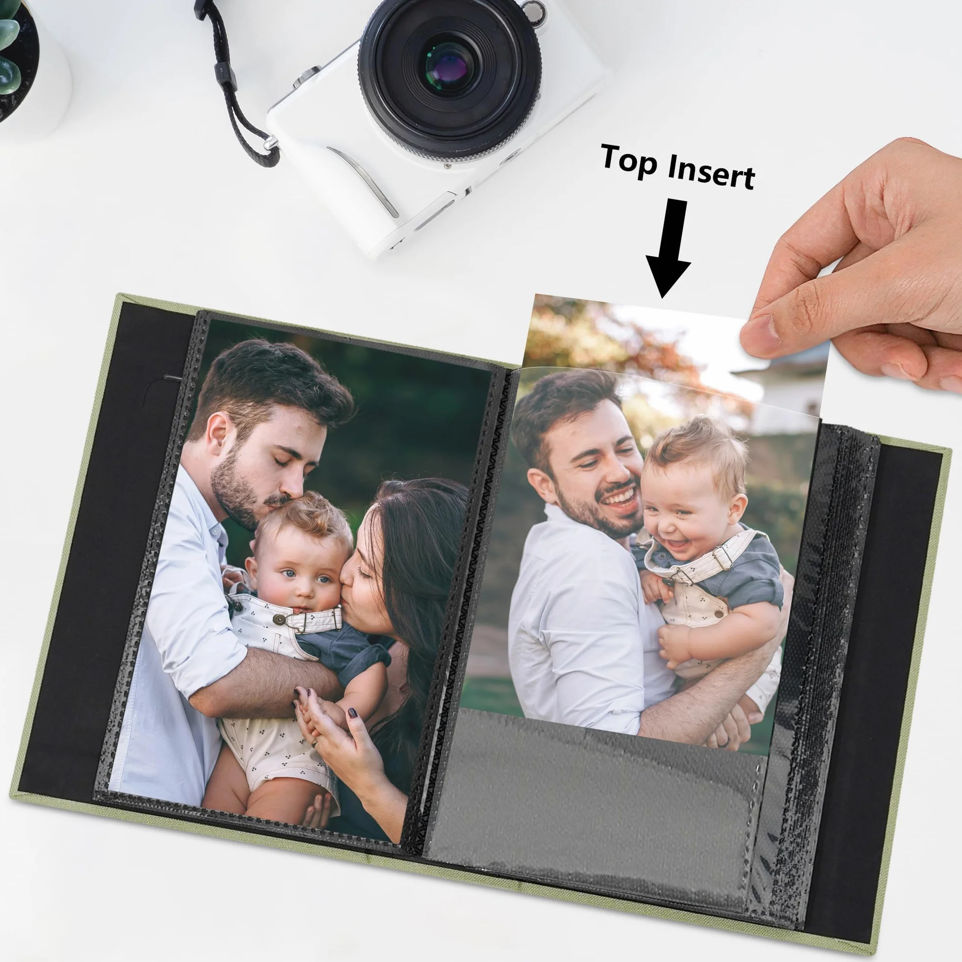 Álbum de Fotos Pequeño 10x15 con Ventana Frontal 100 Bolsillos Libro Portátil de Lino para Recuerdos de Viaje Boda Bebé Álbum Fotos para Pegar y Escribir Organizador de Memorias, Negro