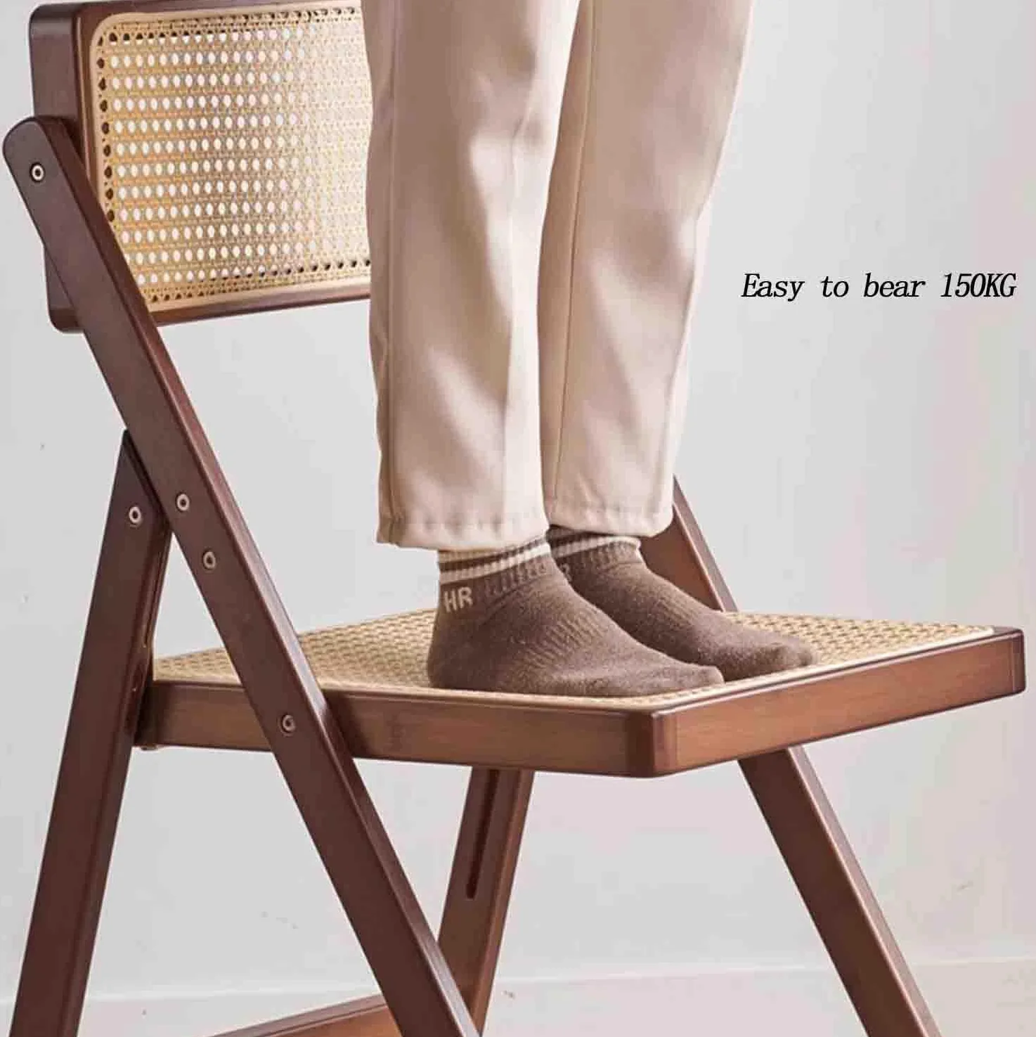 Silla plegable de ratán, silla de respaldo, casa de familia minimalista, Hogar de bambú, silla de sala de estar, respaldo de ocio, silla de comedor,4pcs silla,walnut