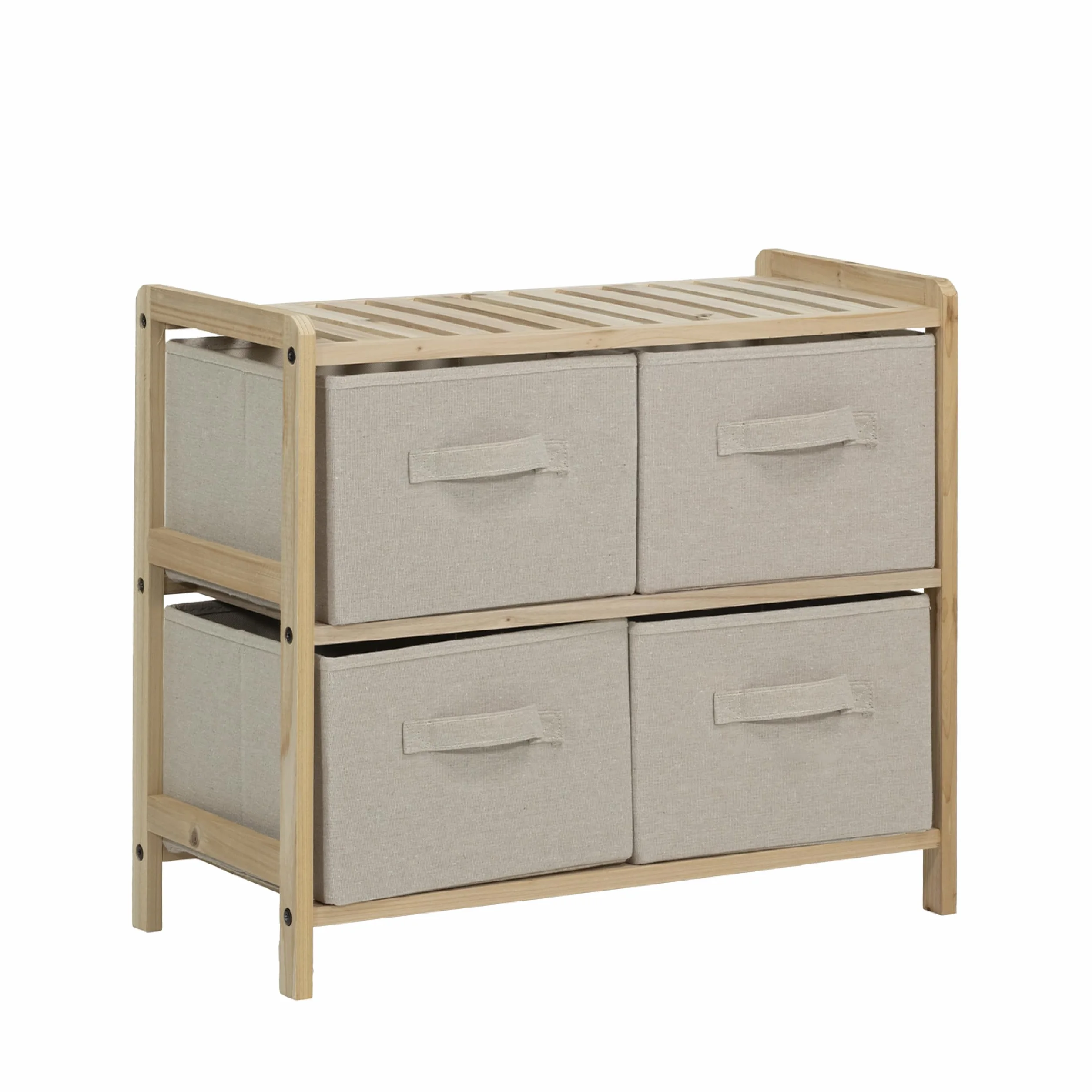 Organizador de madera de abeto Cajonera de Tela 4 cajones Mueble auxiliar dormitorio baño salón