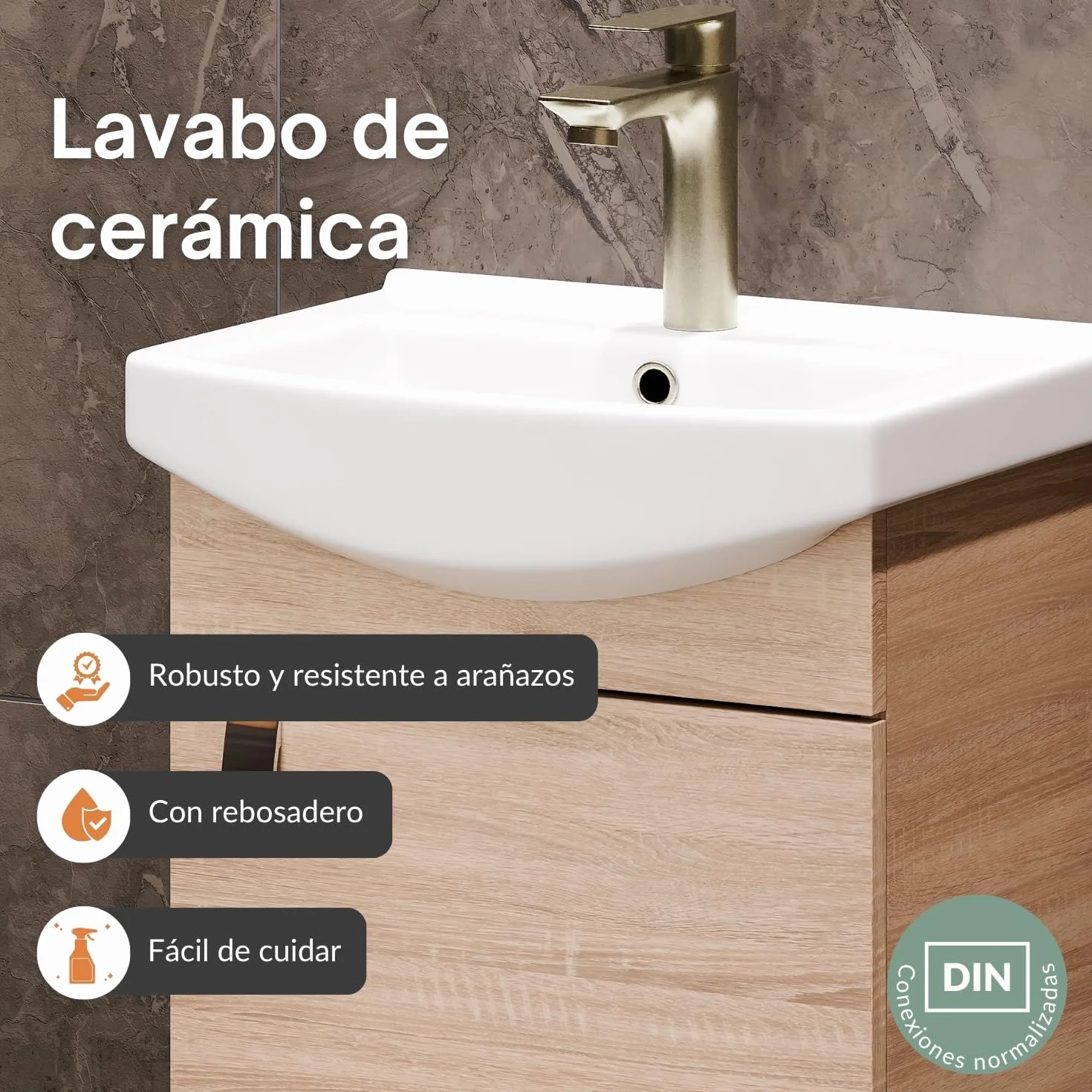 Planetmöbel Conjunto de Muebles de baño Lavabo con Mueble 45 x 60 x 33 cm para Aseo de Invitados, Roble Sonoma