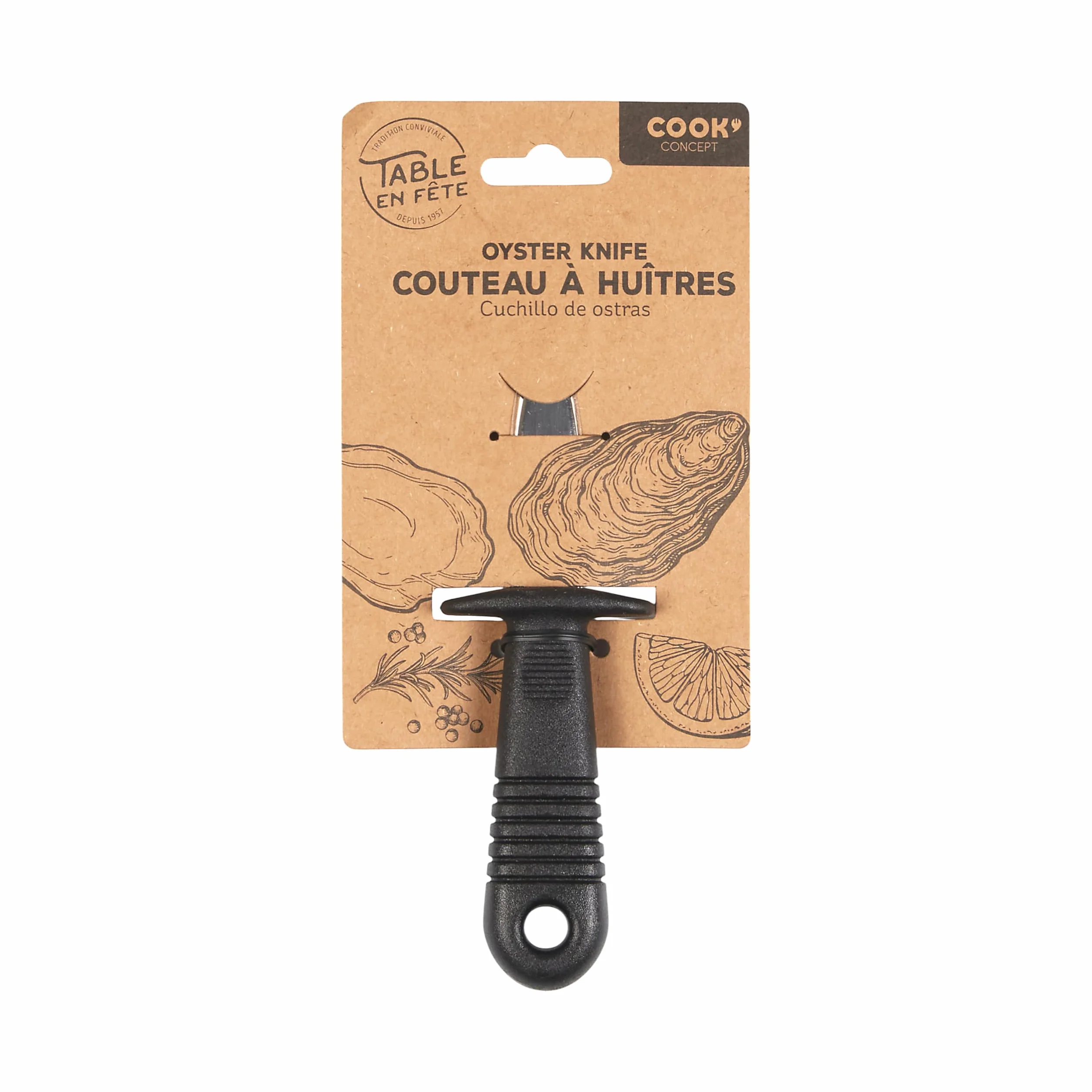 COOK CONCEPT - KU6101 - Cuchillo para Ostras de Acero Inoxidable Ultra Afilado - Diseñado para la Degustación - Dimensiones 14,5 x 4,6 x 1,1 cm - Color Negro - Idea de Regalo