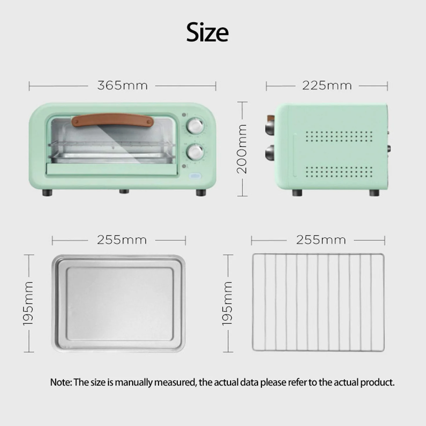 Mini Horno Compacto de 12 L, Retro y Ligero, Temperatura controlada Desde 90-230 °C/60 Minutos, Temporizador con Apagado automático, 800 W, Puerta de Vidrio Templado,Verde
