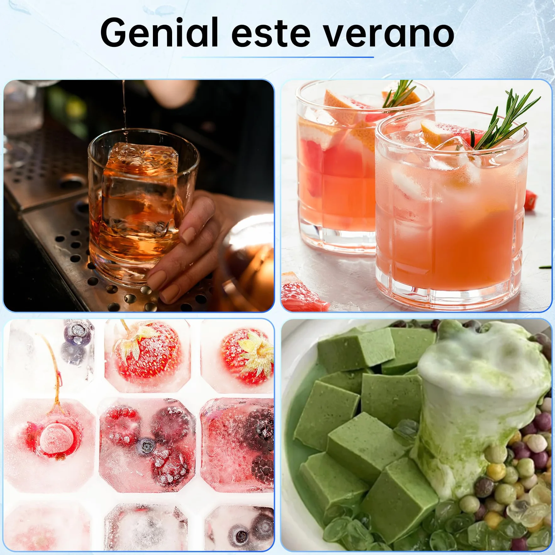 Ankway Cubiteras para Hielo Grande, 2 Confecciones Silicona con Tapa, BPA, Calidad Alimentaria, para Whisky y Cócteles
