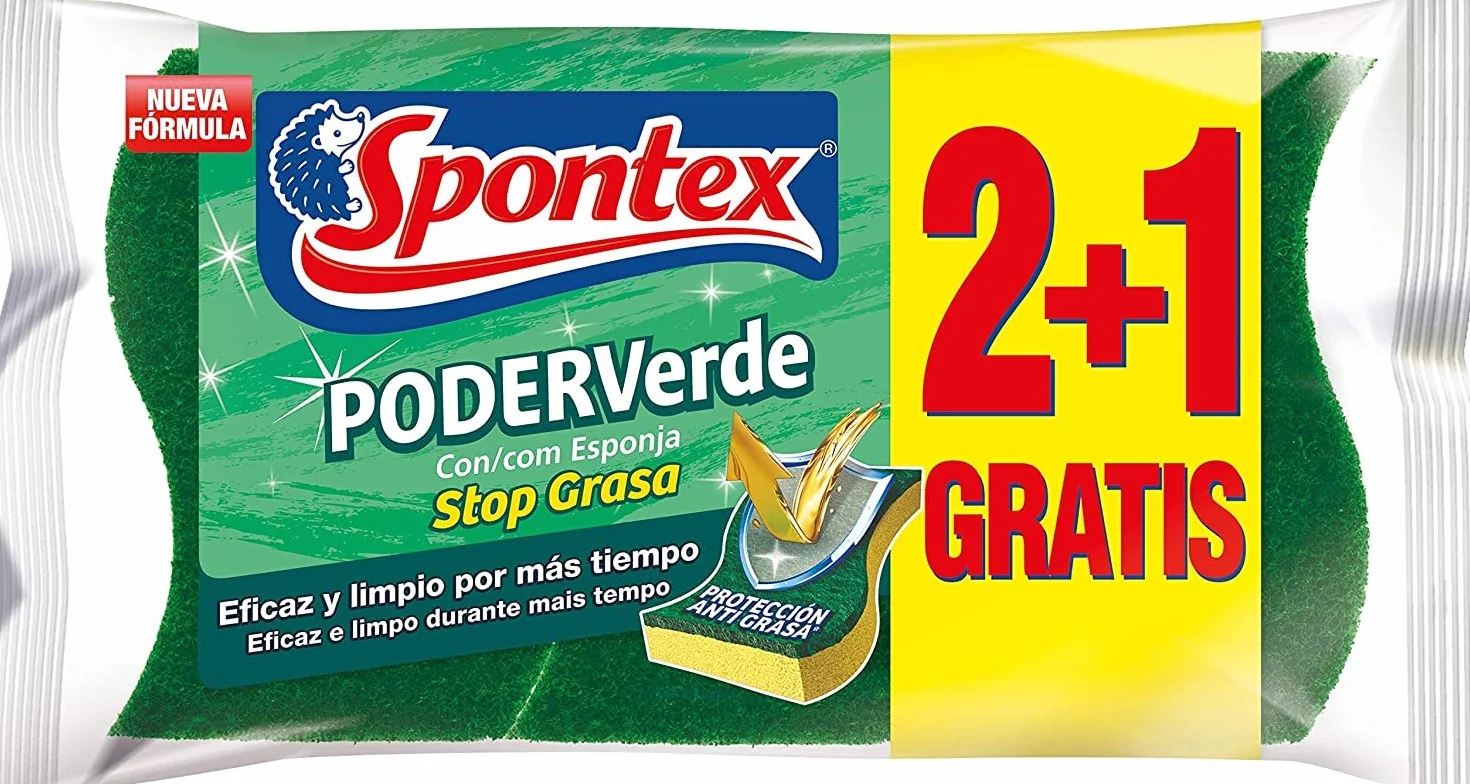 Spontex Estropajos de Fibra con Esponja, 3 estropajos