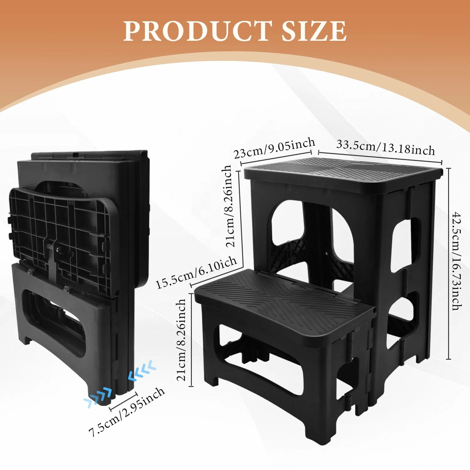 Taburete de 2 Escalones, Portátil Taburete Escalera Plegable con Pedales Antideslizantes Capacidad de Carga de 150 kg Escalera 2 Peldaños para Cocina, Hogar, Oficina, Exterior