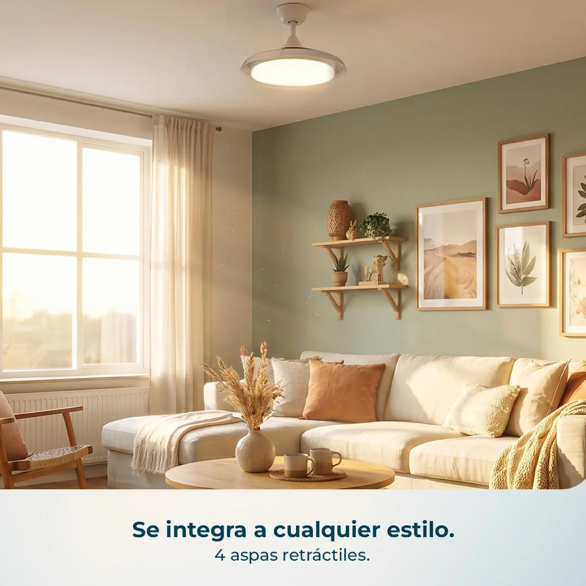 Cecotec Ventilador de Techo con Luz con Aspas Retráctiles EnergySilence Aero 4500 Puzzle Invisible White. 30W, Motor DC, Diámetro 42", Luz LED, Mando a Distancia, Temporizador, Función Verano/Invierno