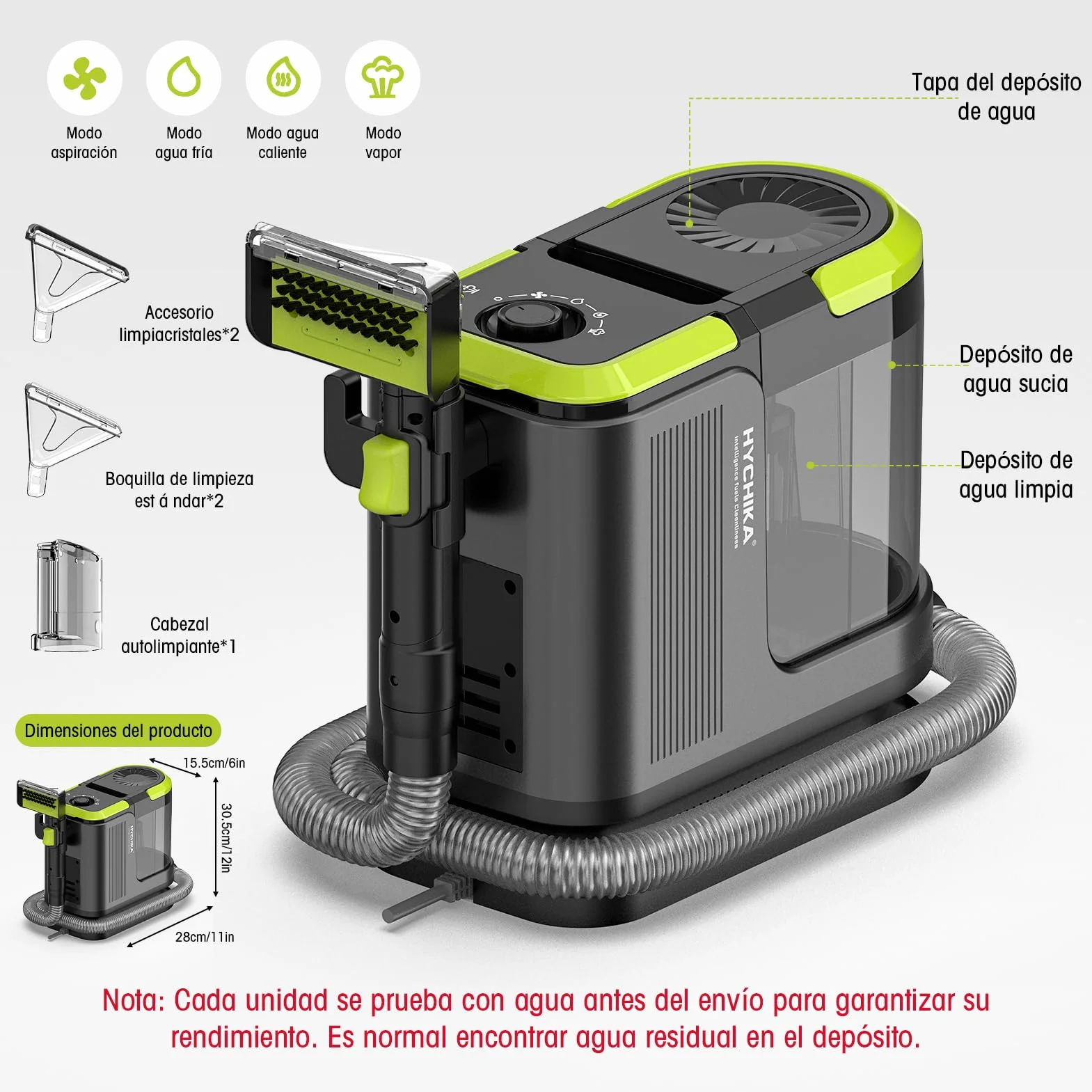 HYCHIKA Limpiador de Tapicerías con Aspiración y Lavado 1800W | 17 kPa, Limpiador de Alfombras con Lavado y Aspiración, Limpiador Textil Portátil, Quitamanchas para Sofá, Tapicerías y Coche