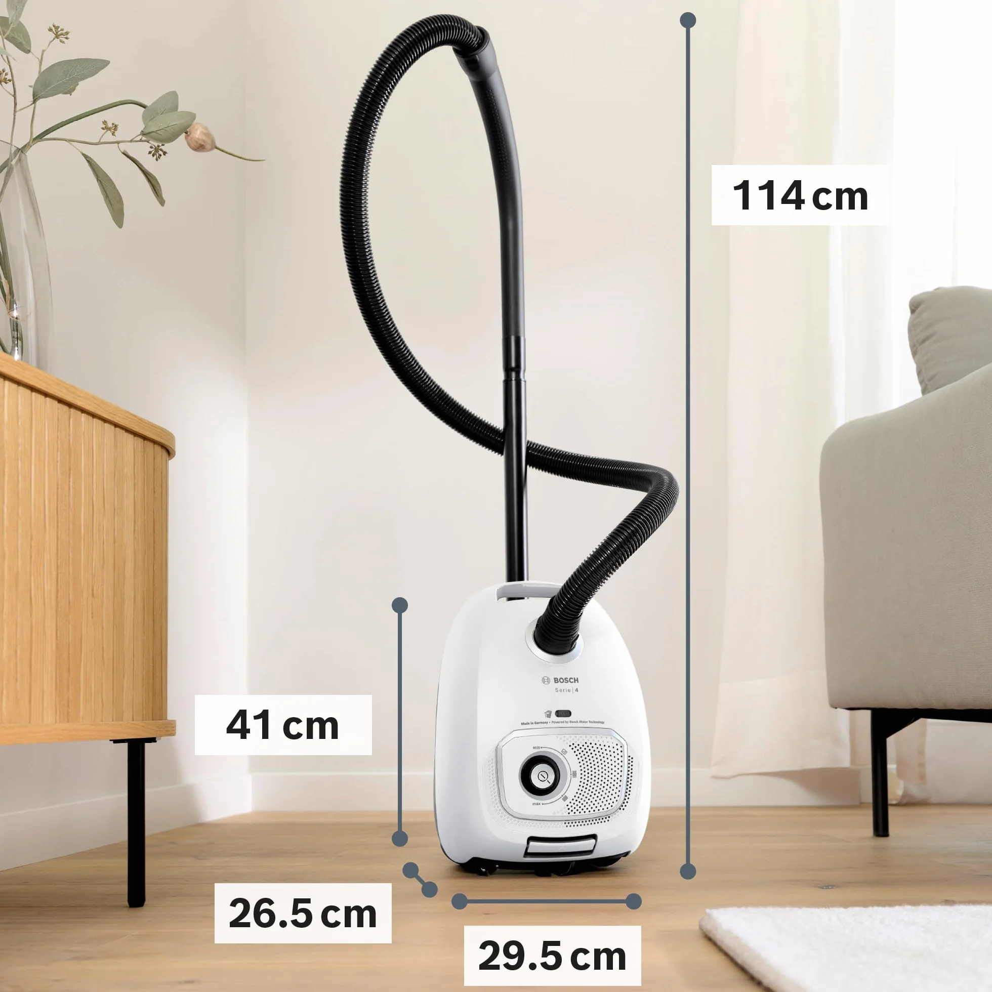 Bosch - Aspirador con Bolsa, Serie 4, Volumen XL de Bolsa de Polvo, Boquilla para Ranuras y tapicería, Blanco, BGB41WH1