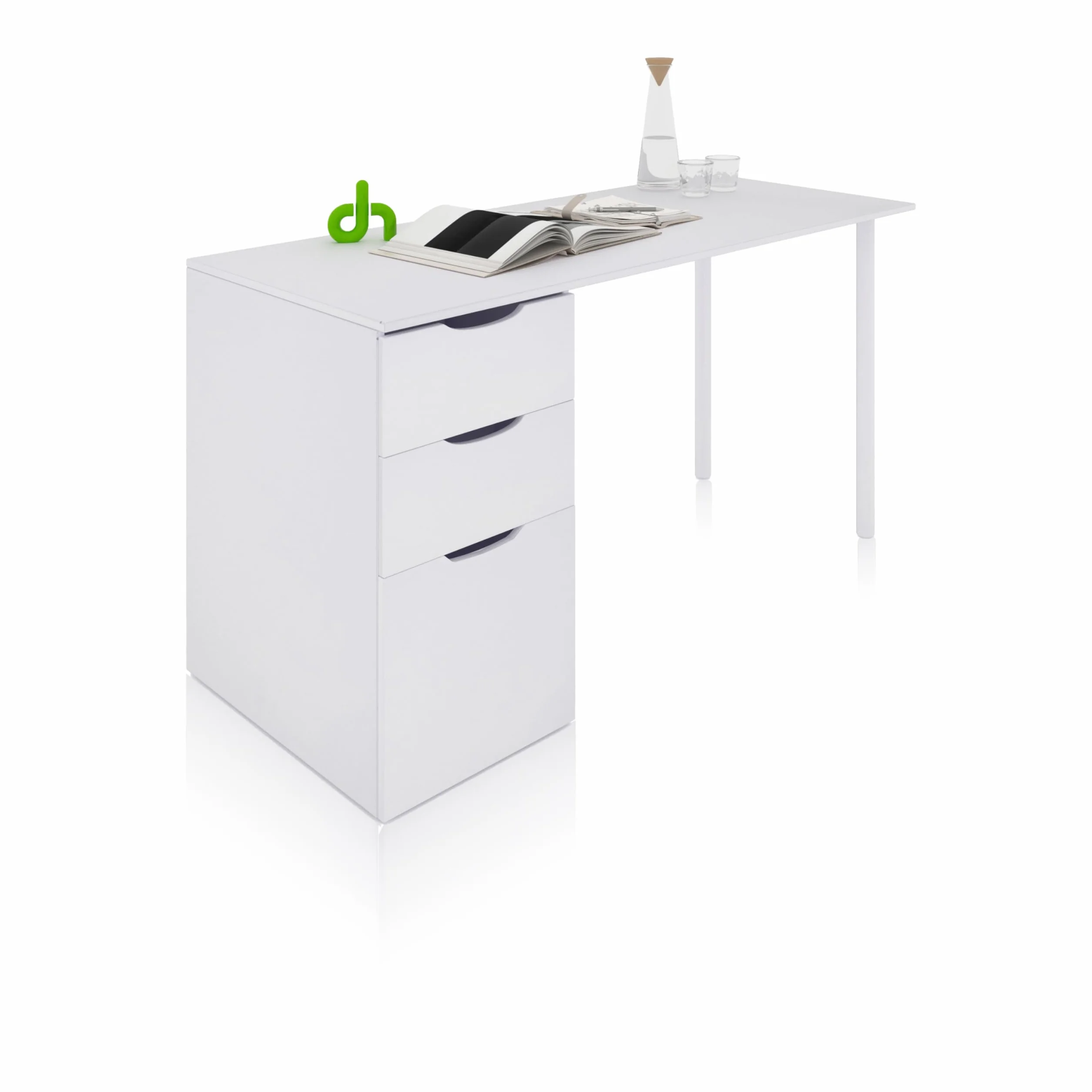 duehome | Mesa Ordenador Reversible con 2 Cajones y 1 Puerta, Mesa Despacho, Escritorio, Modelo Luma, Acabado en Color Blanco Artik, Medidas: 138 cm (Ancho) x 60 cm (Fondo) x 74 cm (Alto)