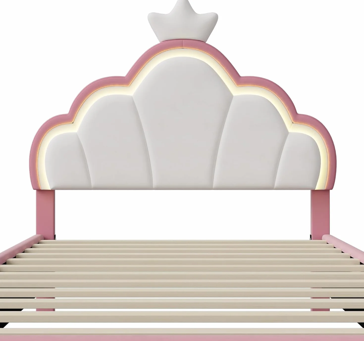 Cama infantil tapizada de 90x200 cm, cama para niñas, camaInfantil, camaPrincesa con cabecero LED ajustable y somier de láminas, camaJuvenil de madera maciza y terciopelo, sin colchón (90*200)