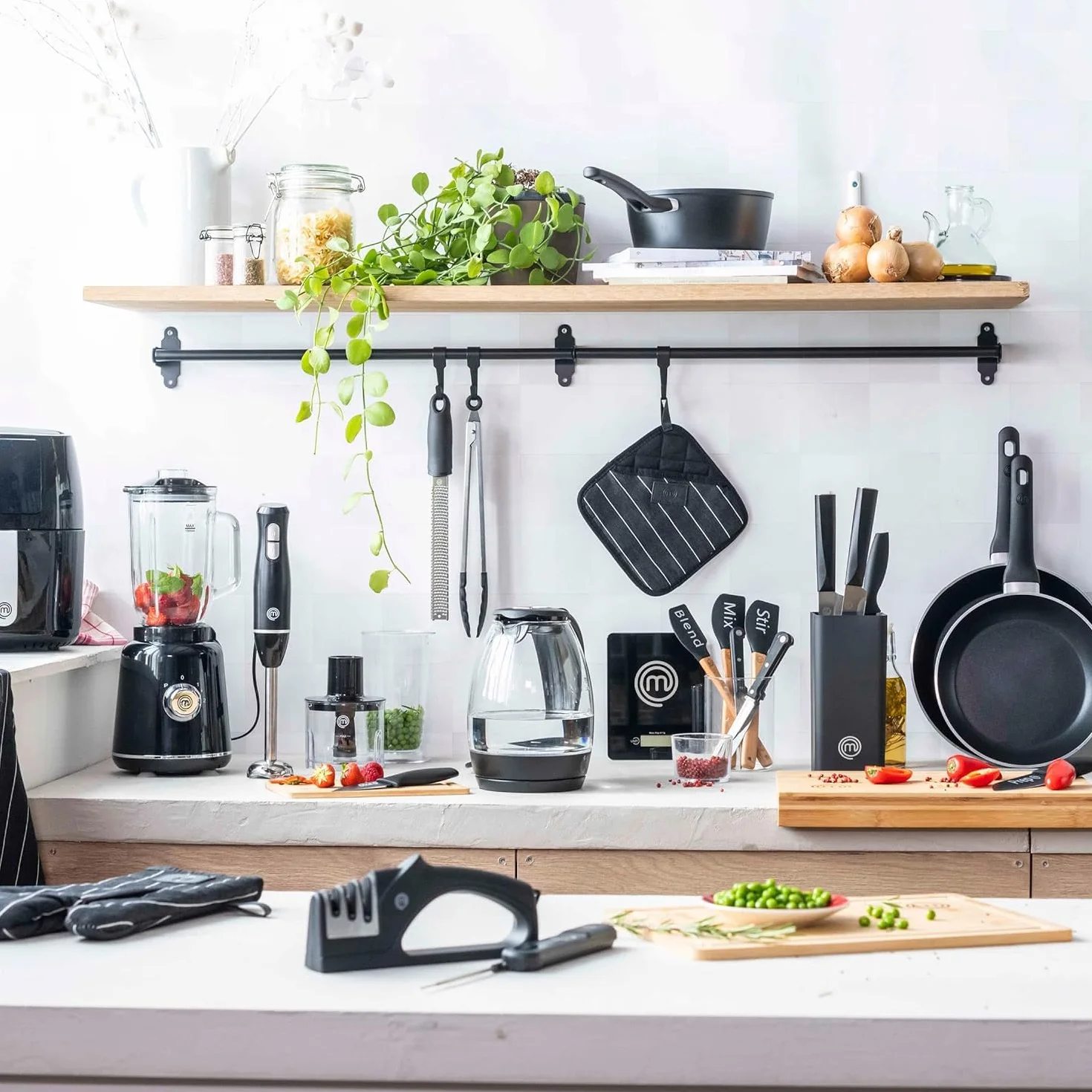 MasterChef Cuchillos Cocina Set de Chef 5 Piezas Acero Inoxidable Negro