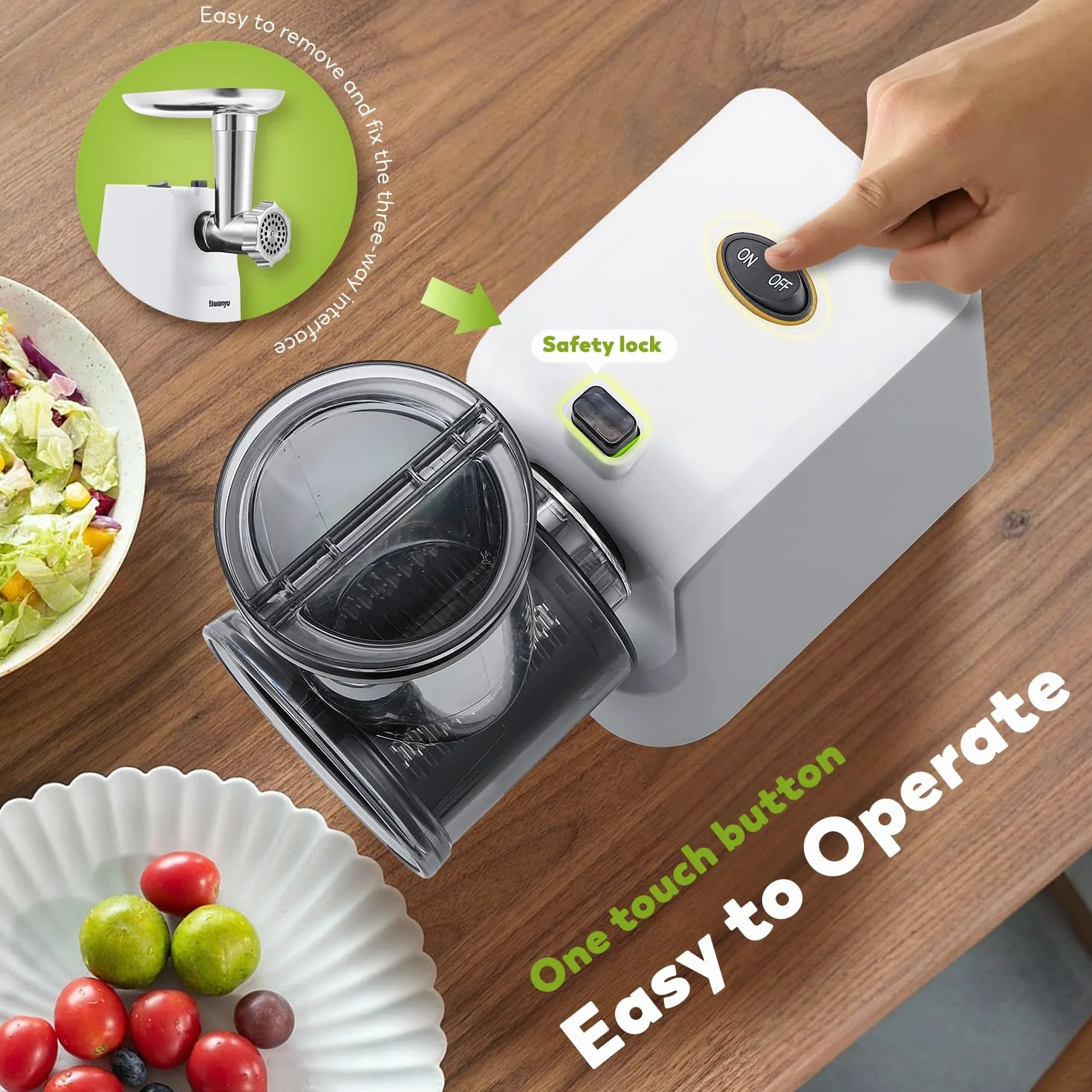 Huanyu Rallador Eléctrico Multifuncional 250W Cortador Verduras 5 Cuchillas Preparador Ensaladas Picador Carne