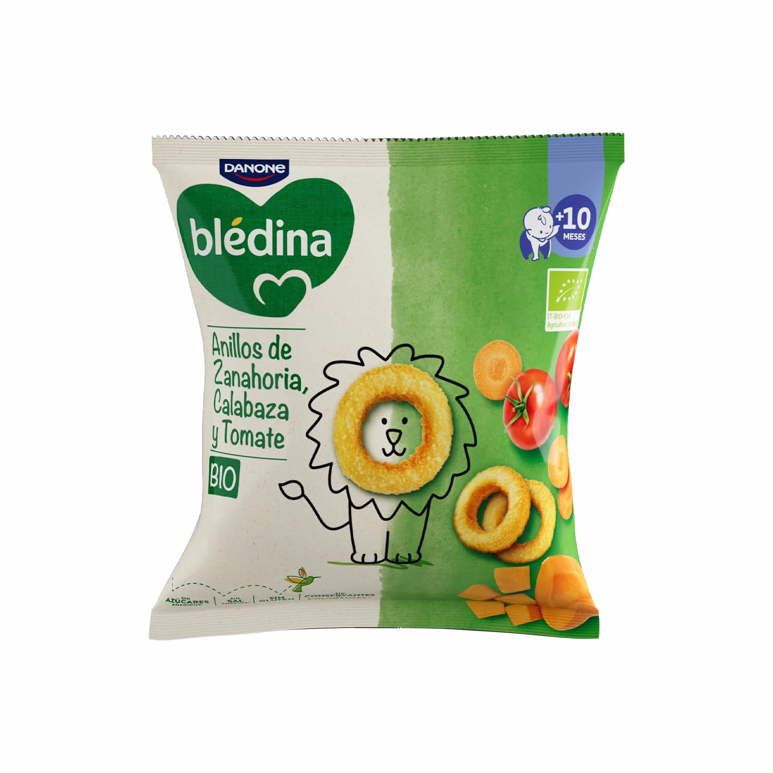 Blédina Snacks BIO Bolsas Snacks Saludable niños Zanahoria Calabaza Tomate Anillos Sin Gluten 8x20g