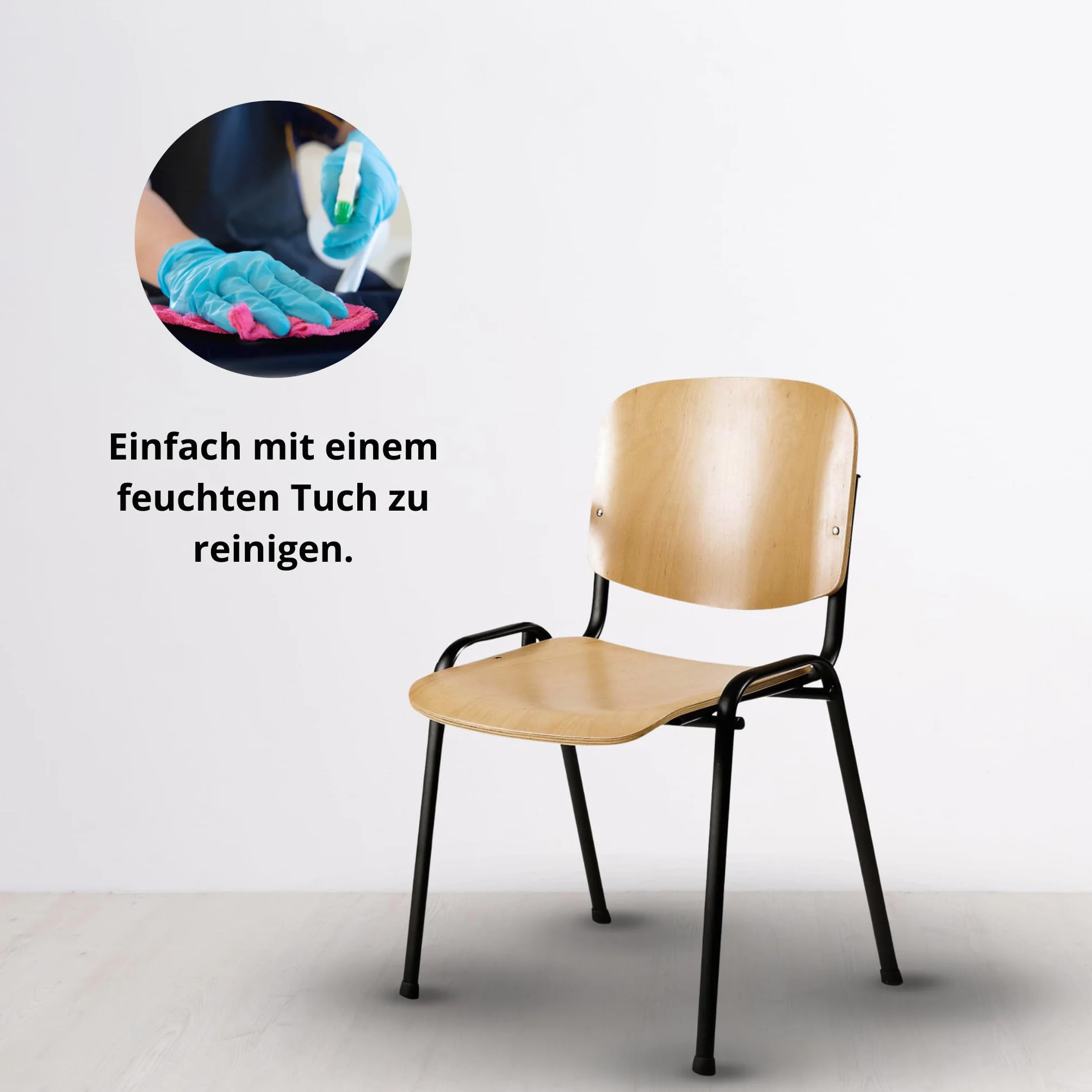Topsit Juego de 4 sillas de visitantes apilables con asiento y respaldo de madera estructura negra