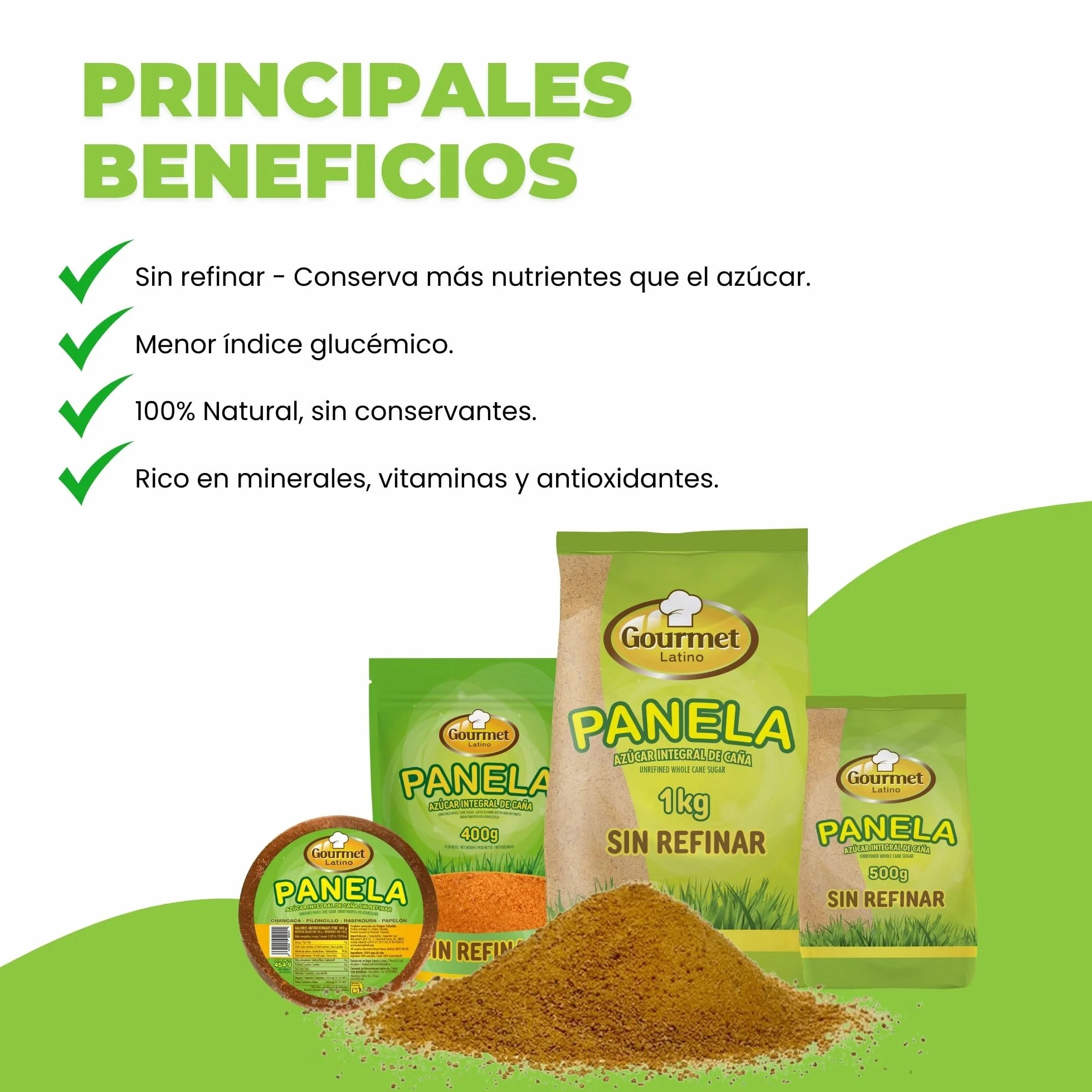 Panela Pulverizada 1 kg Rica en Vitaminas y Minerales Azúcar Integral de Caña Sin Refinar Gourmet Latino
