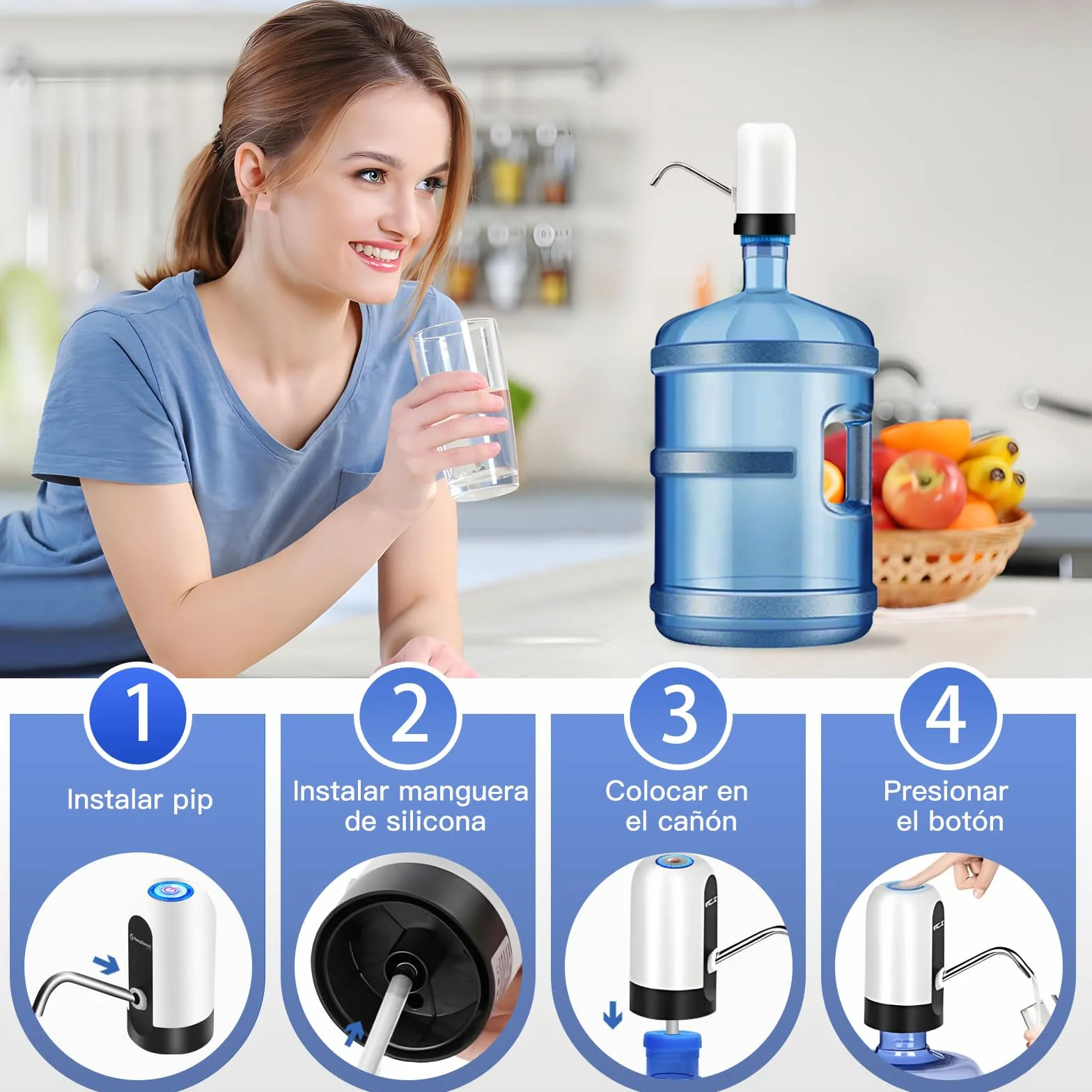EASYSPEED Dispensador de Agua USB-C Bateria 1200 mAh Bomba Eléctrica Portátil Blanco
