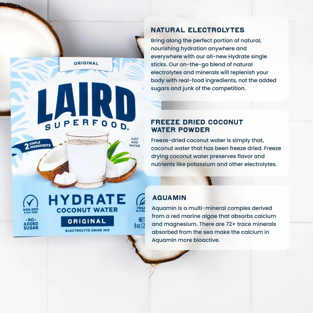 Laird Superfoods Hidratar el agua de coco con Aquamin en polvo original 8 oz