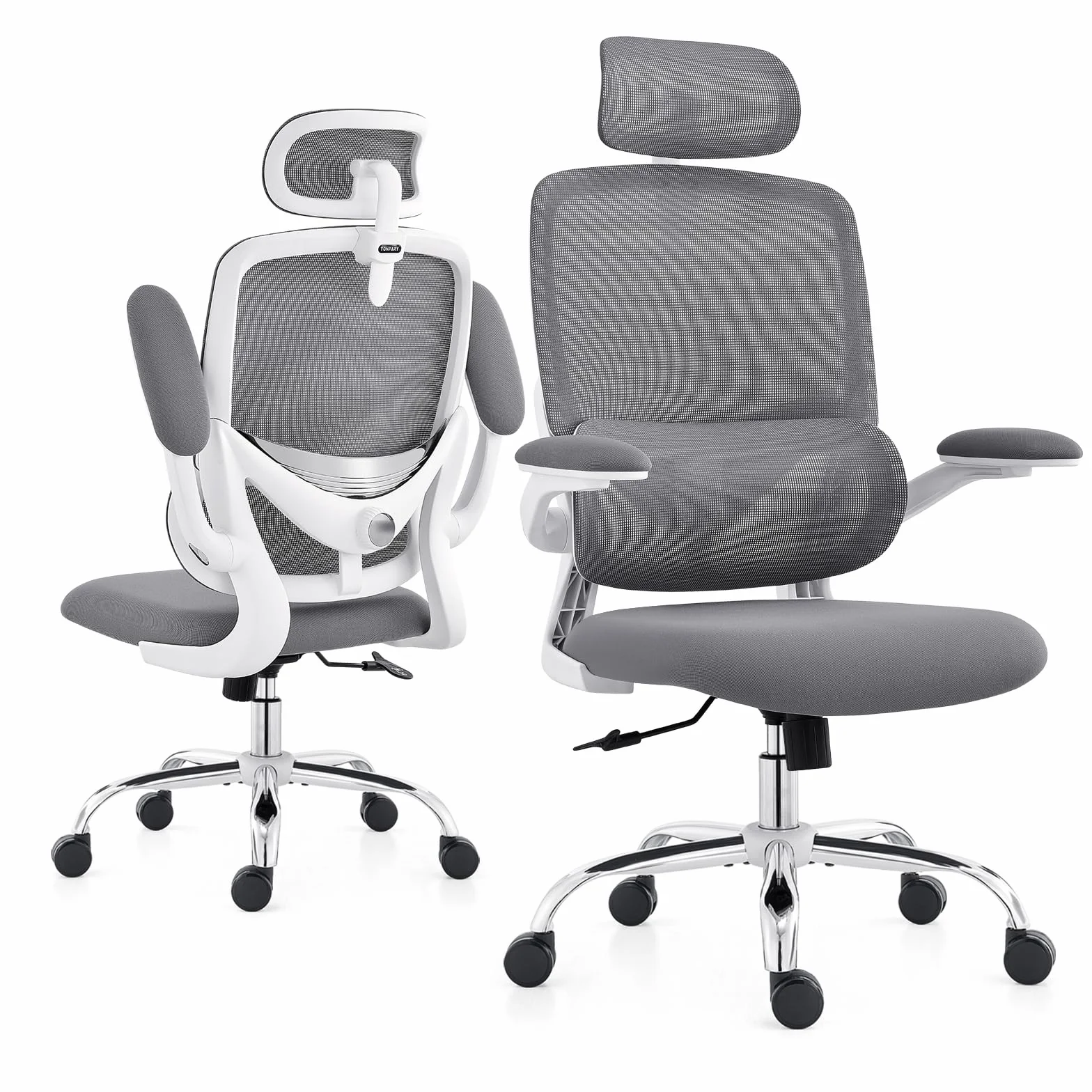 Silla Ergonómica para Oficina, Silla de Escritorio Respaldo Alto de Malla, Soporte Lumbar Ajustable, Reposabrazos Abatible, Reposacabezas Desmontable, Silla Giratoria para Juegos, 150 KG