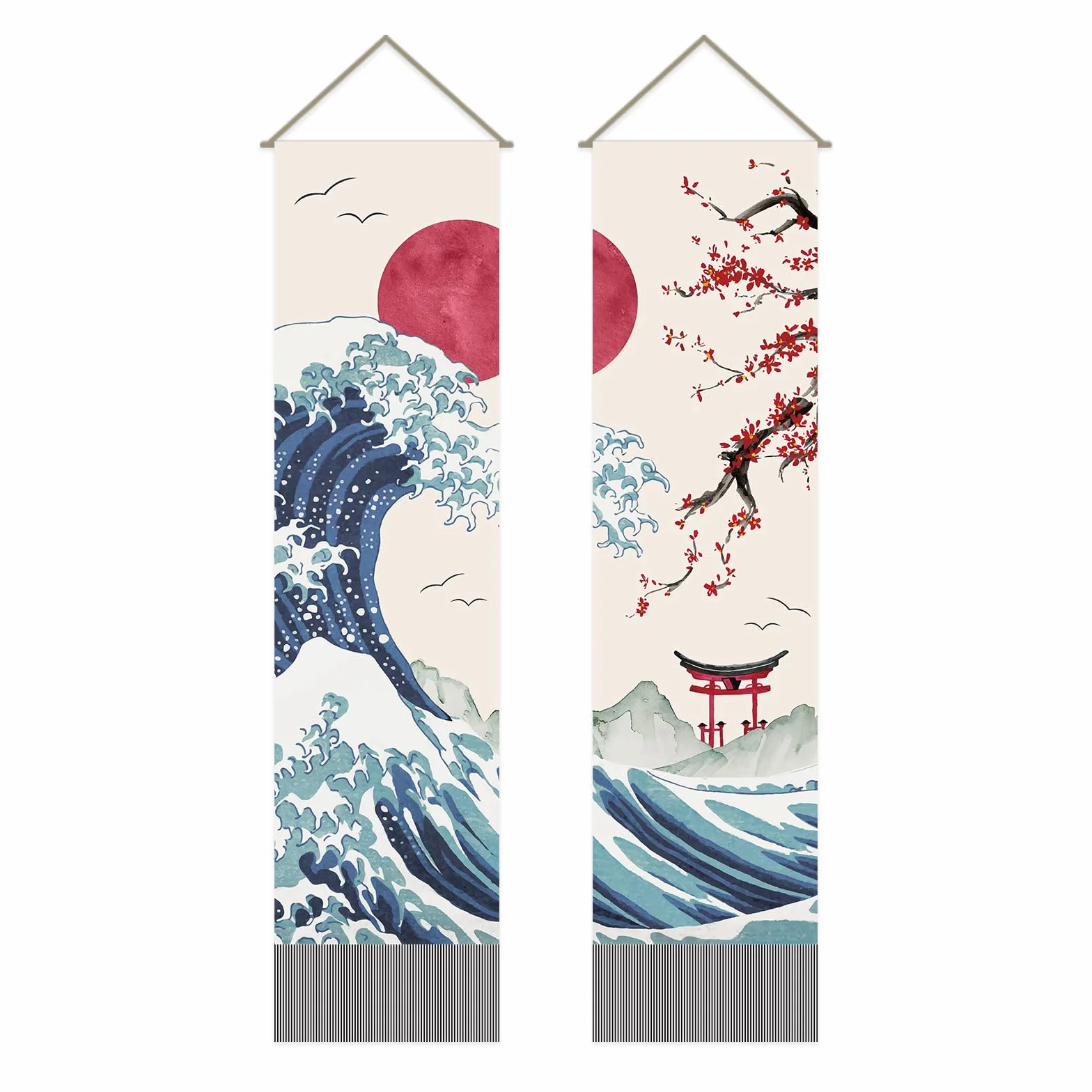 AHANDMAKER Tapiz Japonés Olas Oceánicas Rojas 33x130 cm Paquete 2