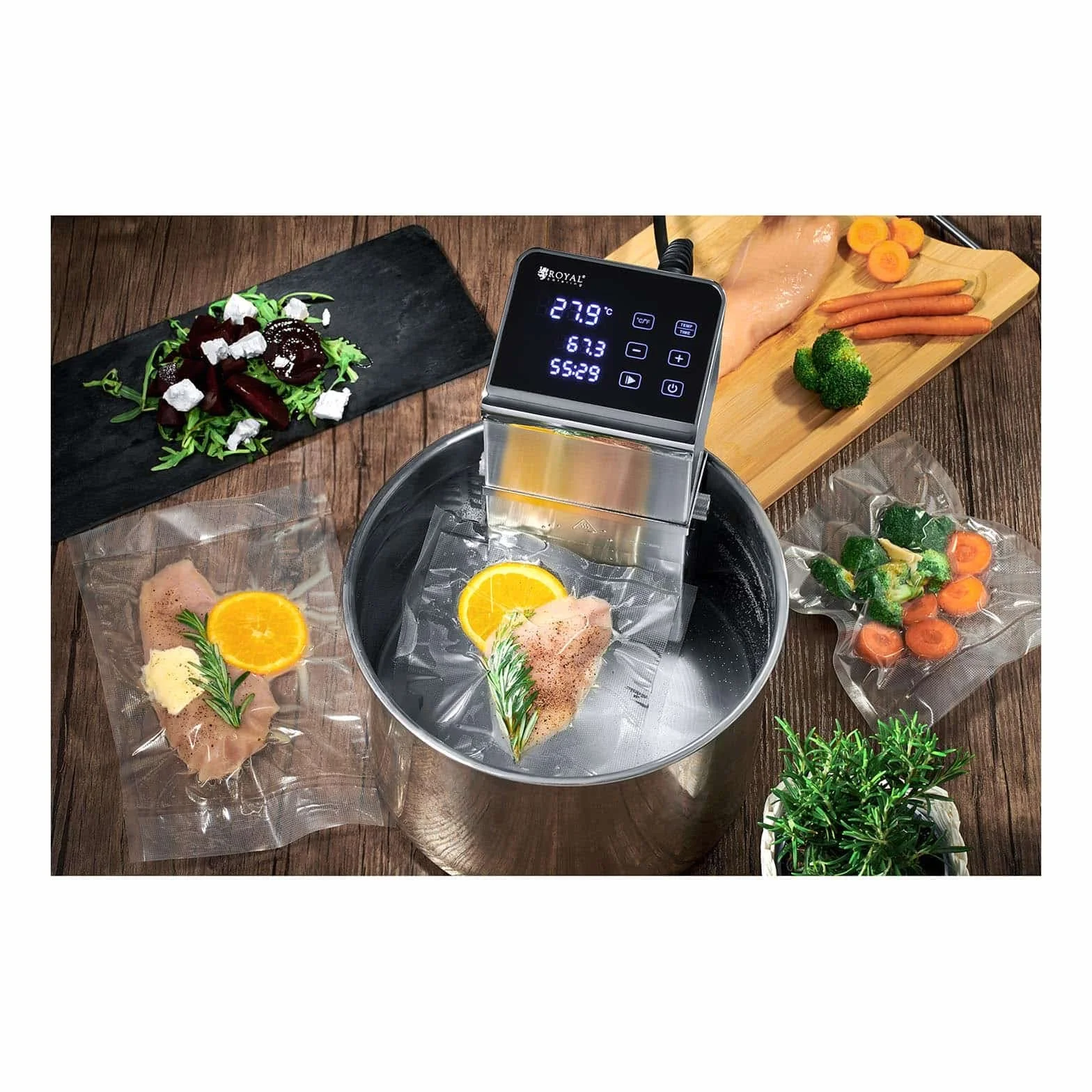 Royal Catering Circulador De Inmersión Sous Vide Al Vacío Cocedor Portátil RCVG-43 (Potencia: 2.300 W, Temperatura: 5-99 °C, Hasta 80 L)