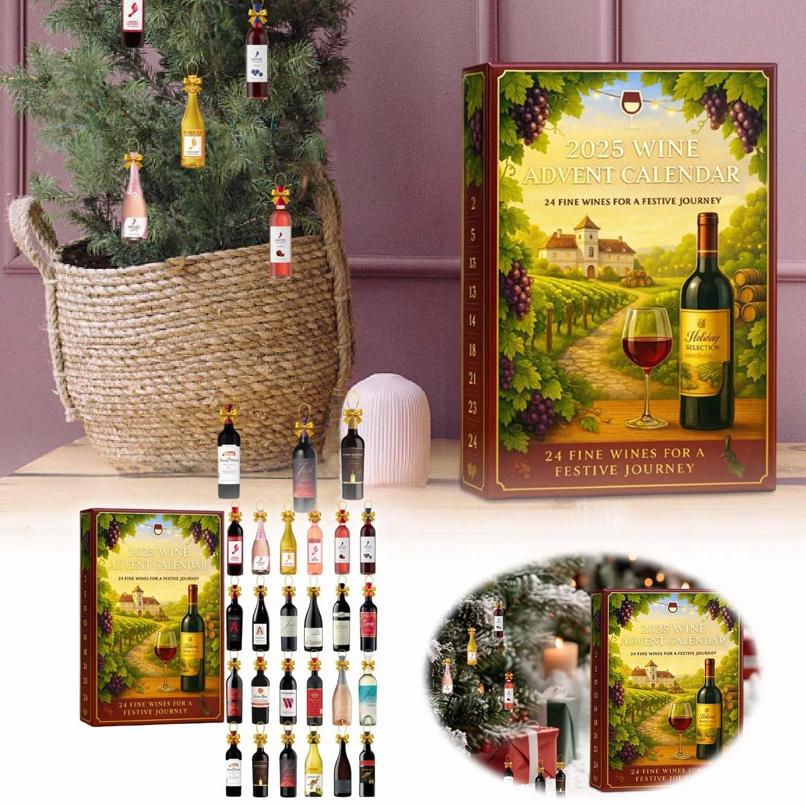 Calendario de Adviento de vino 2025, caja de 24 días, viaje de degustación diaria