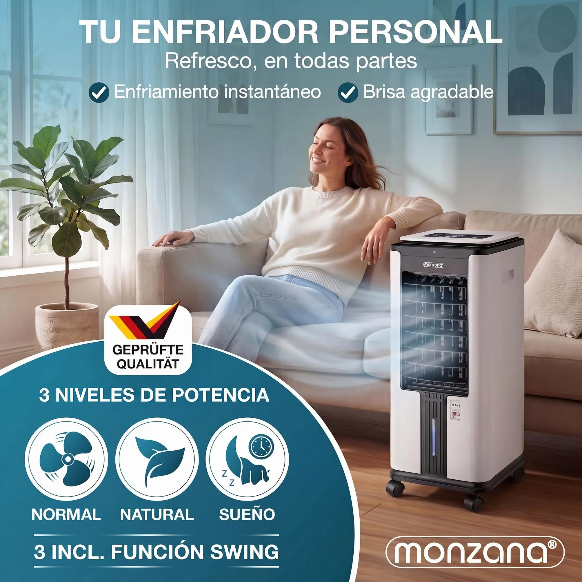 MONZANA® Enfriador de Aire 4en1 Humidificador Climatizador Ionizador Ventilador Temporizador 7L LED