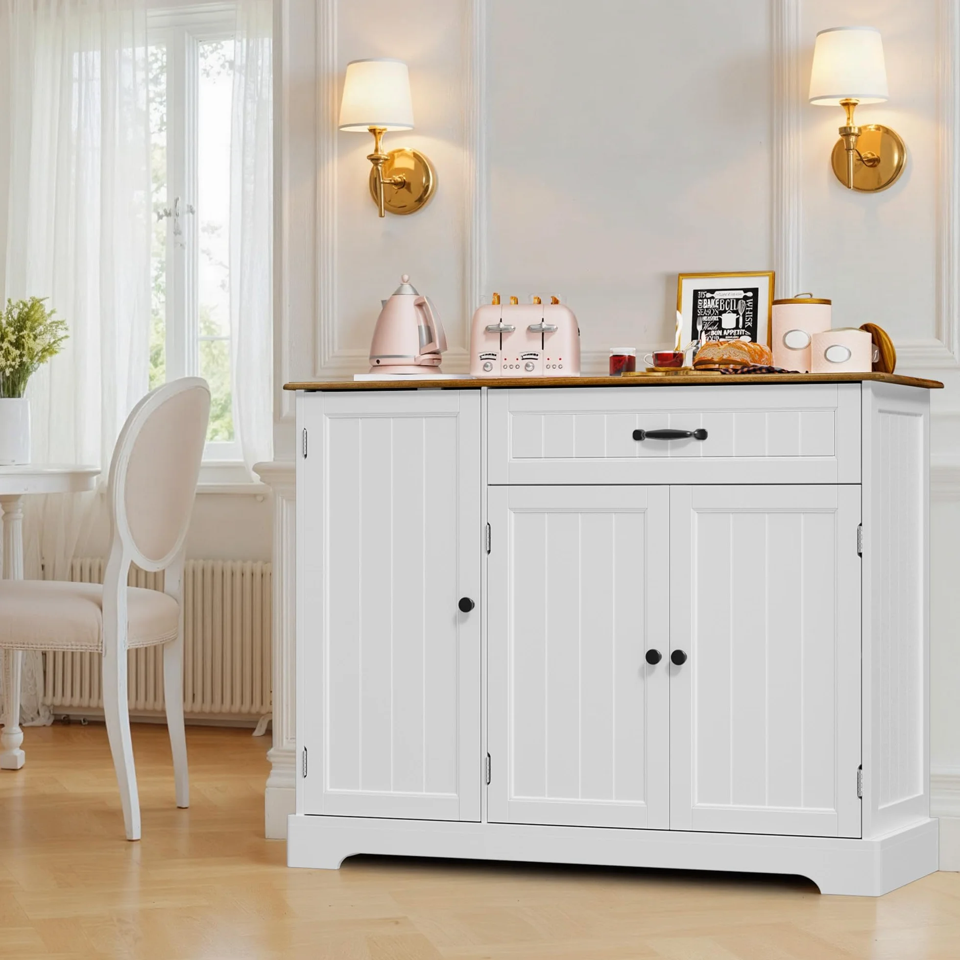 Xbro Aparador de Cocina con Cajón y Puertas, Mueble Auxiliar de Almacenaje con Estantes, para Cocina, Salón o Comedor, de Estilo Moderno, 105×40×84,5 cm