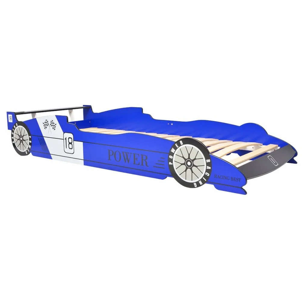 vidaXL Cama para Niños con Forma de Coche de Carreras con Luces LED Muebles para Habitación Infantil 90x200 cm MDF Azul