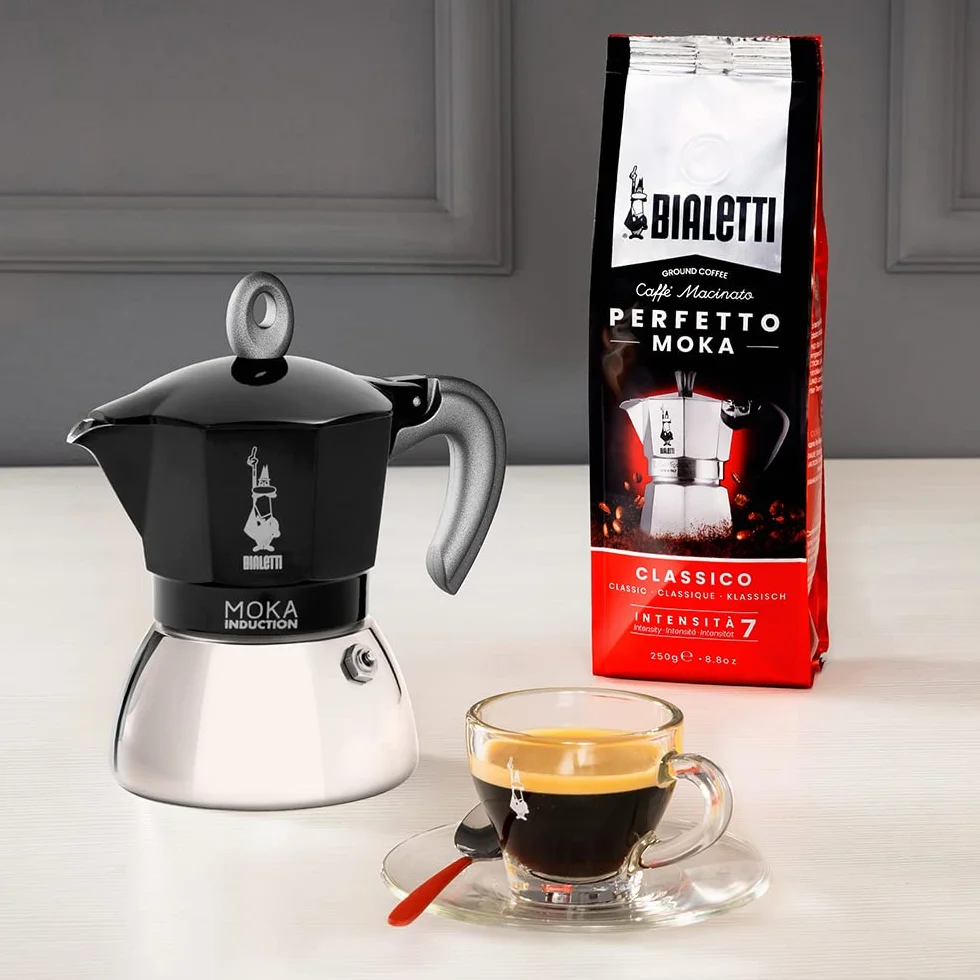 Bialetti Cafetera Moka Inducción 6 Tazas Café Espresso 280 Ml Negro