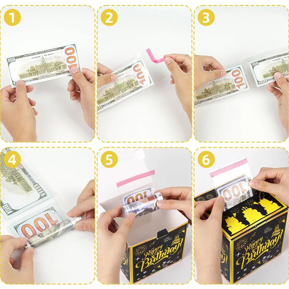 OFFCUP Caja Regalo Dinero Cumpleaños, Hucha Sorpresa con Tarjeta de Felicitación, Regalo Efectivo para Padres, Amantes, Niños (Negro)