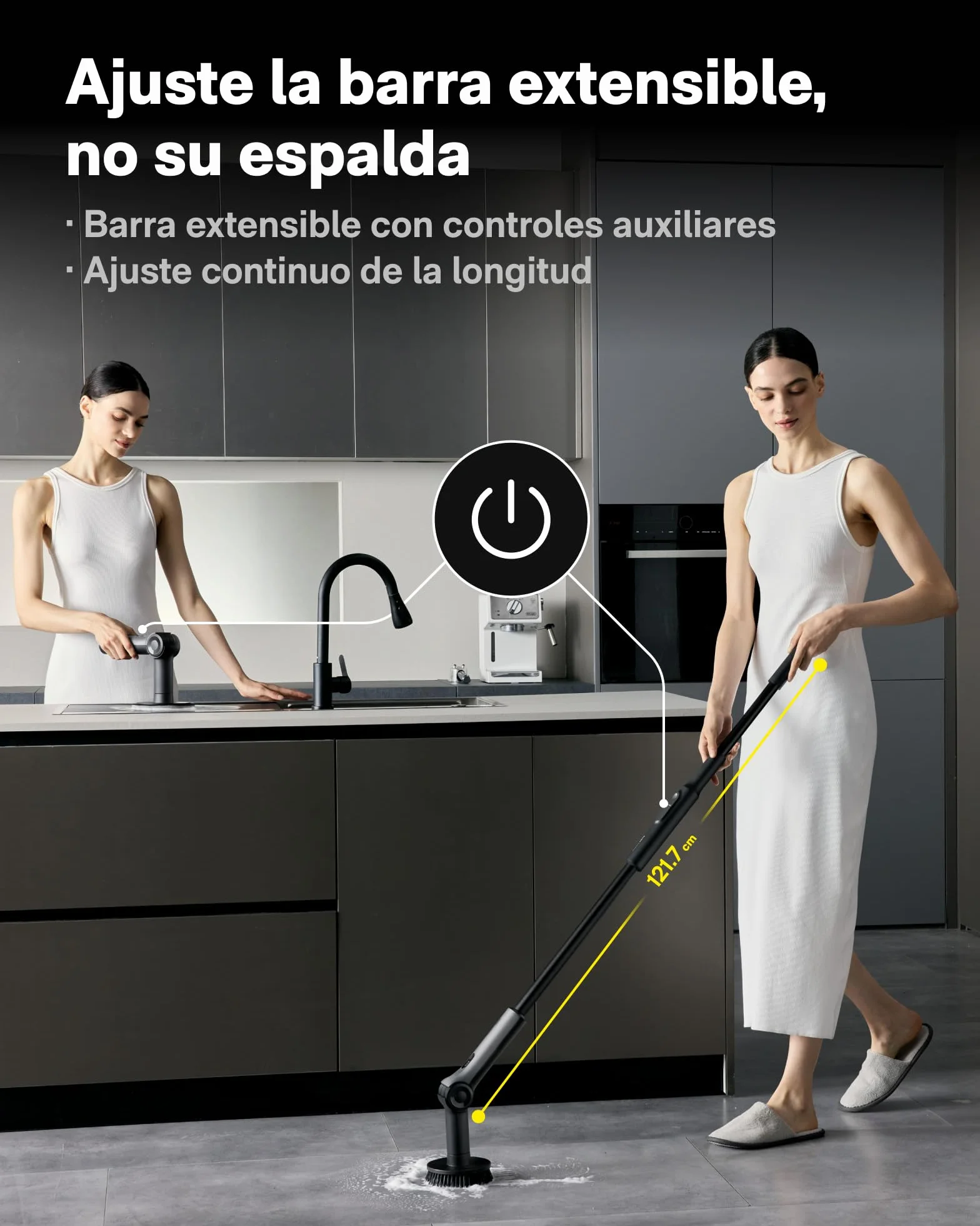 HOTO Cepillo Eléctrico Limpieza Hogar - Mango Extensible con Ángulo Ajustable, IPX7, Incluye 8 Cabezales Reemplazables para Limpieza Profunda de Baños, Azulejos y Superficies
