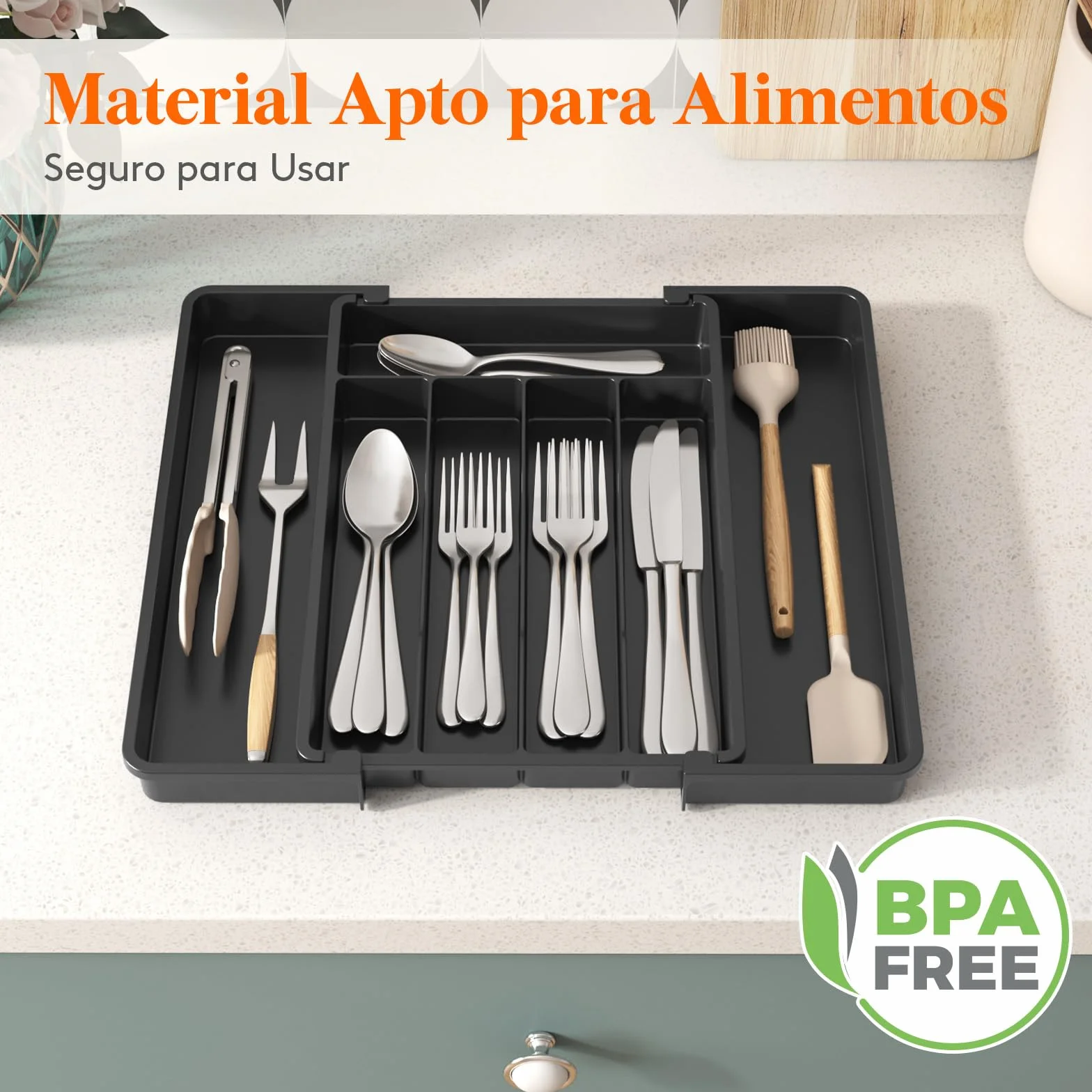 Lifewit Organizador de Cubiertos para Cajón Cocina, Bandeja Extensible 24-41 x 34 cm, Negro